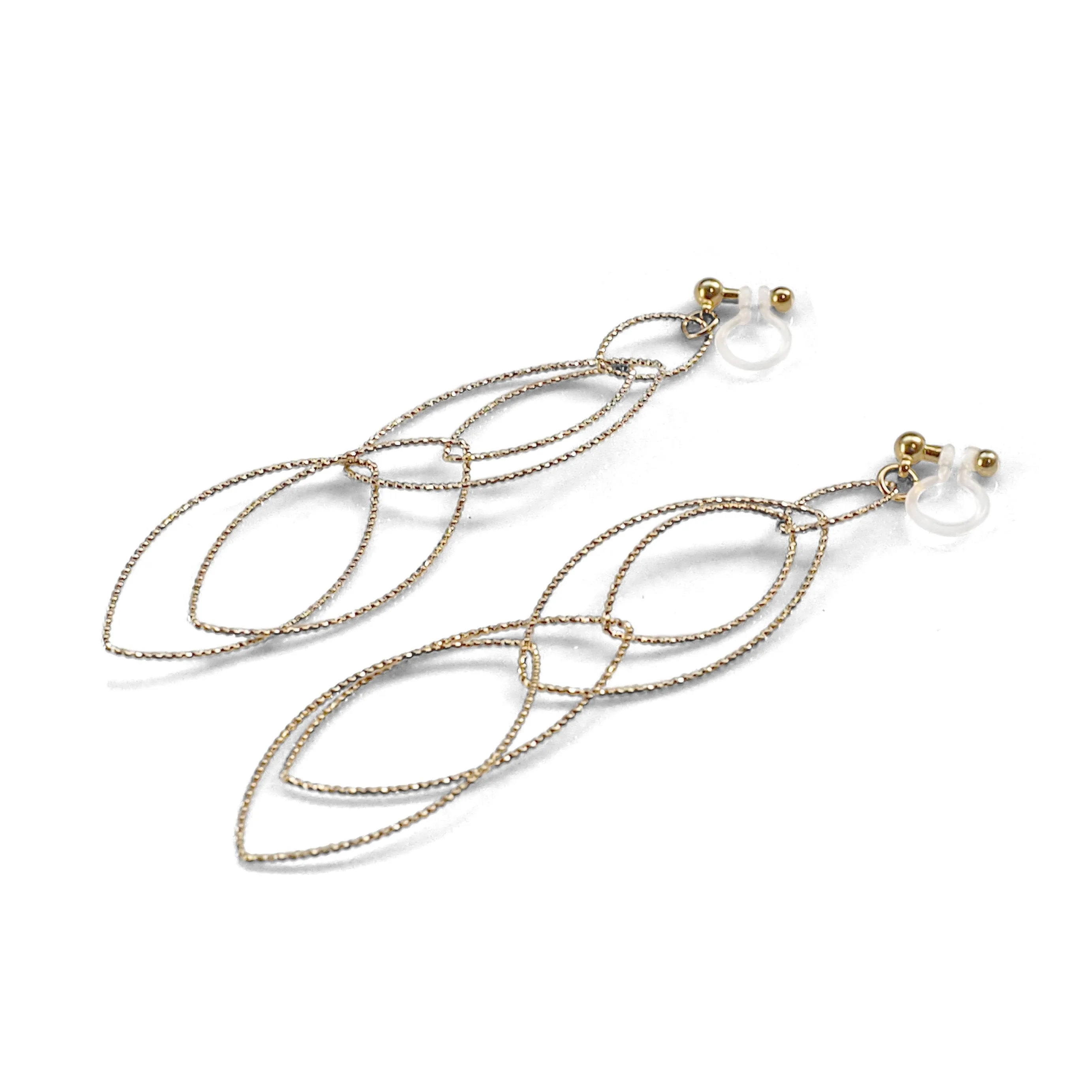 Dangle gold multi oval hoop invisible clip on earrings