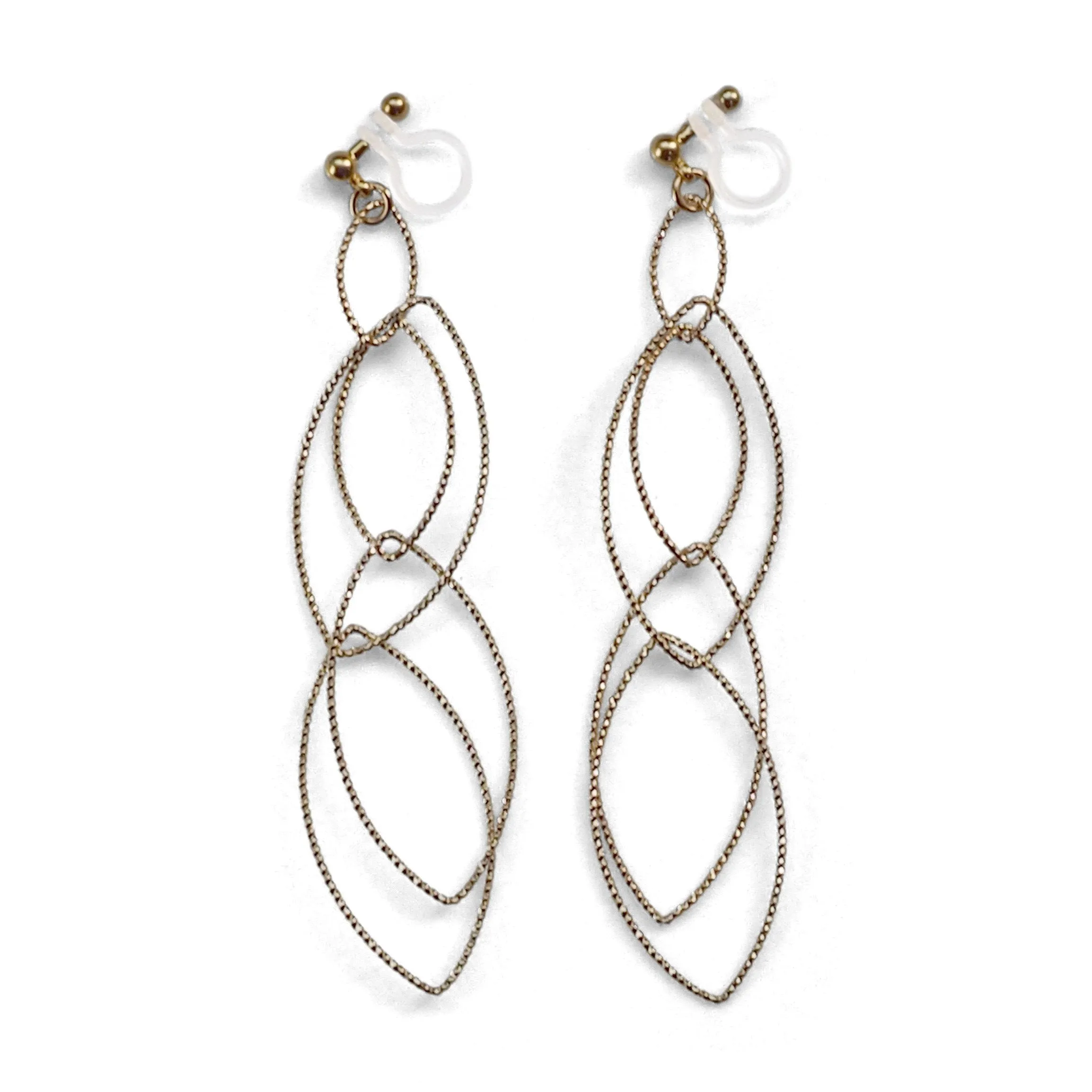 Dangle gold multi oval hoop invisible clip on earrings