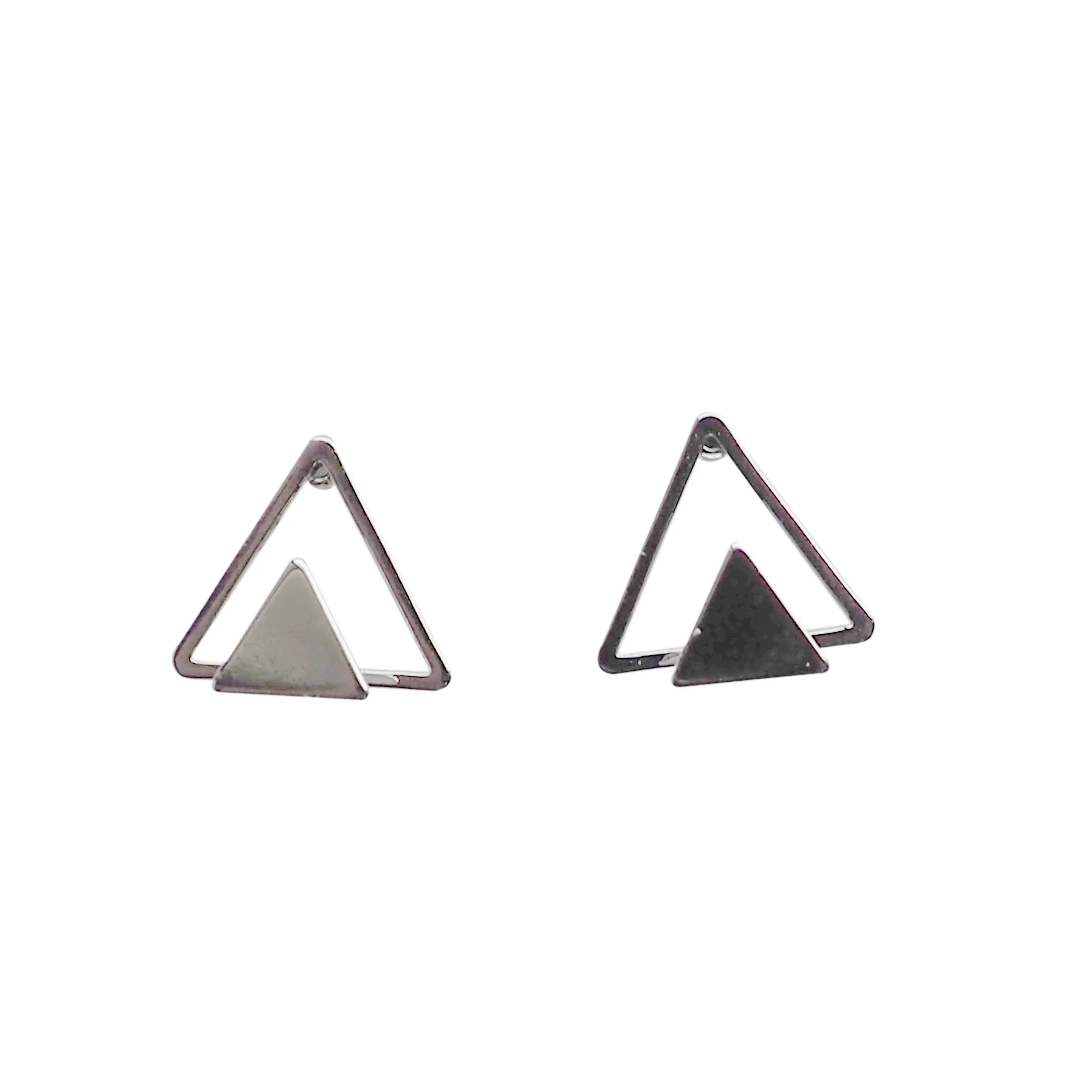 Dimentional Double Triangle Invisible clip on stud earrings ( Silver tone )