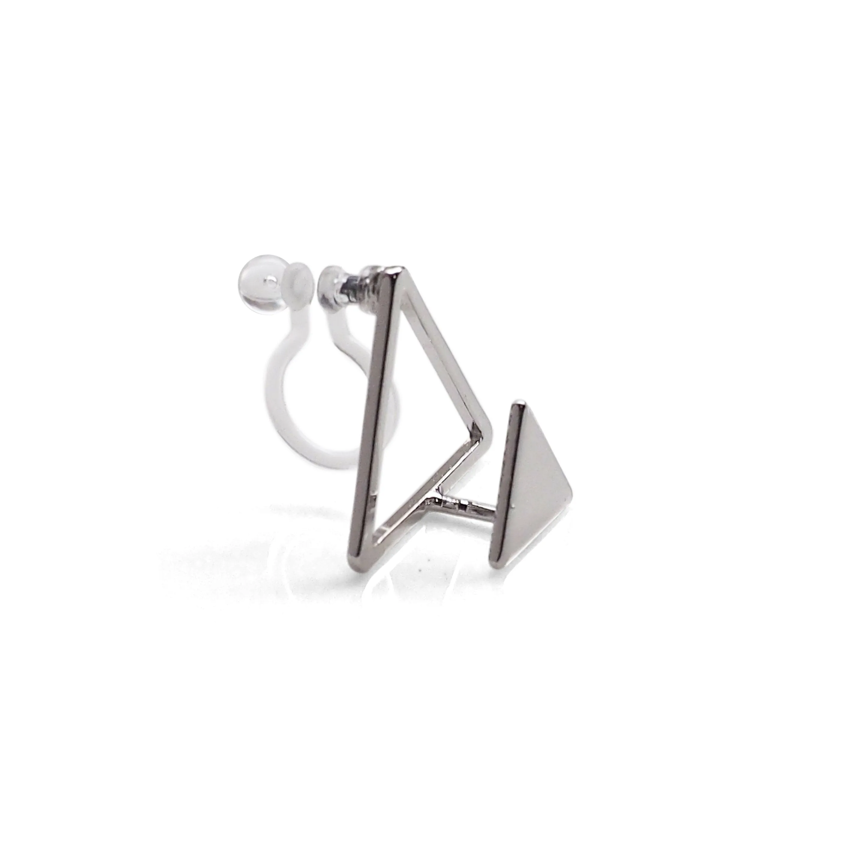 Dimentional Double Triangle Invisible clip on stud earrings ( Silver tone )