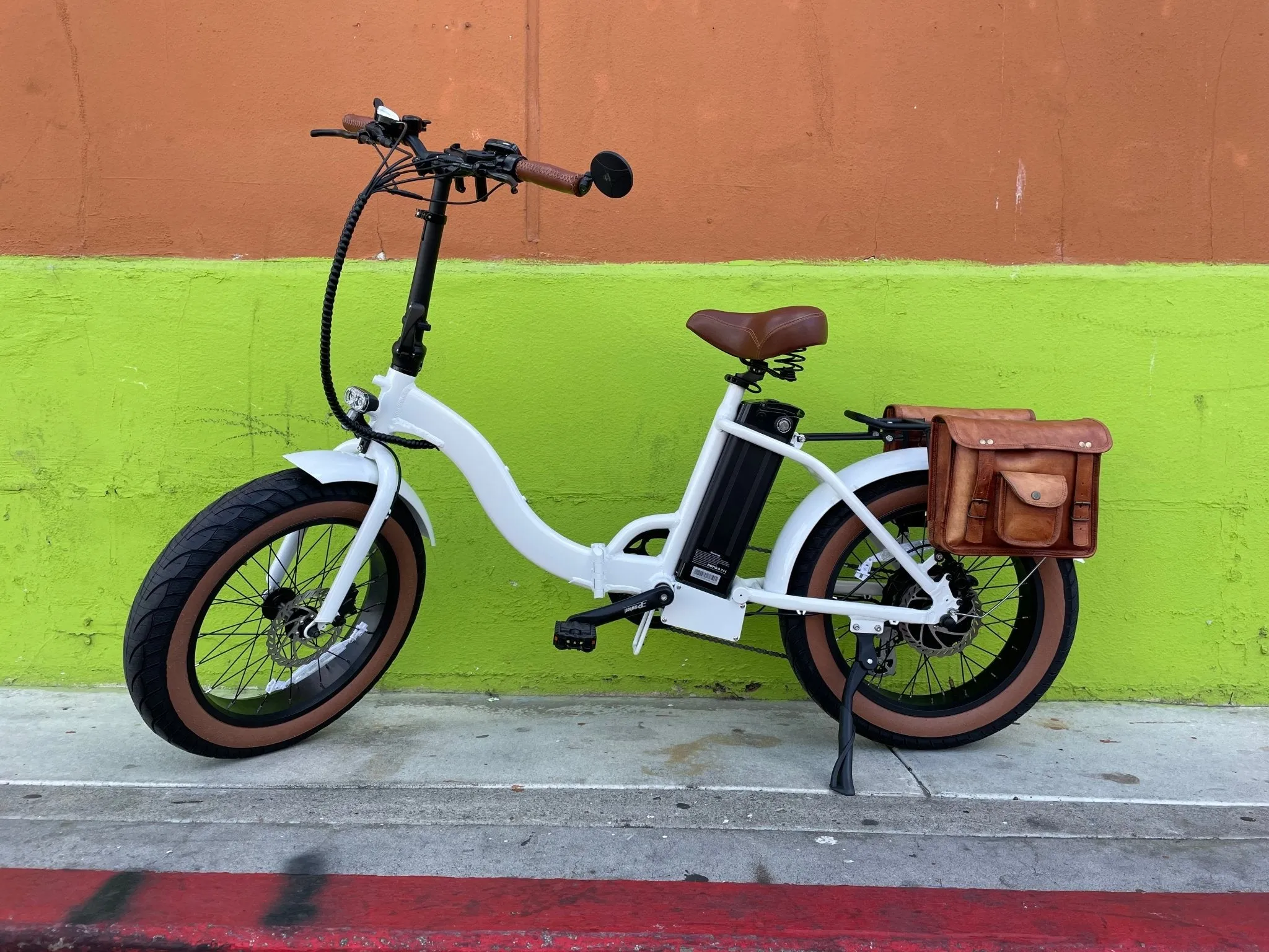 eBike Aged Brown Leather Saddle Bags for ebike