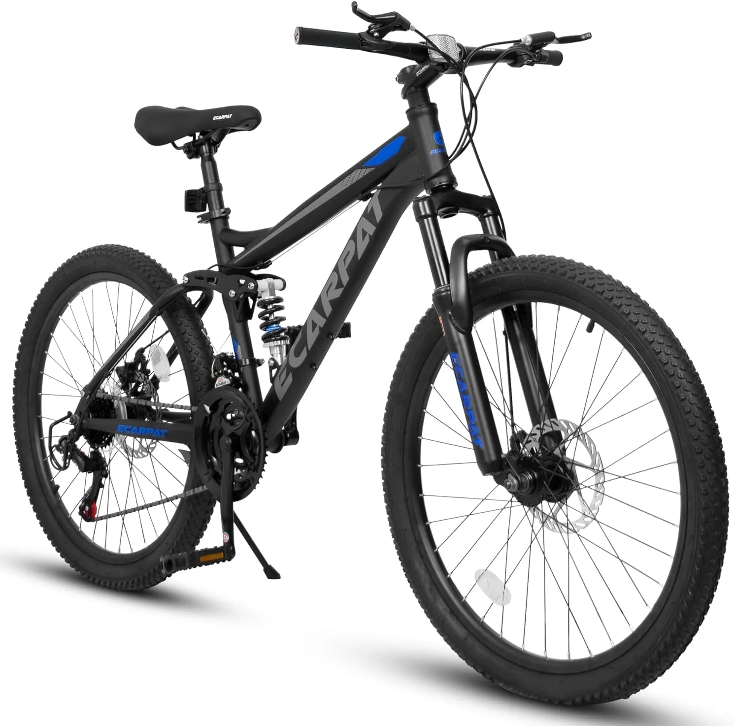 Ecarpat 24/26/27.5 Inch Mountain Bike, Dual/Front Suspension Mens Mountain Bike with 21 Speeds High-Carbon Steel Frame and Disc/V Brakes, Adult Sport Bicycle for Trail Snow Commuter City Road