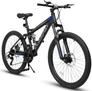 Ecarpat 24/26/27.5 Inch Mountain Bike, Dual/Front Suspension Mens Mountain Bike with 21 Speeds High-Carbon Steel Frame and Disc/V Brakes, Adult Sport Bicycle for Trail Snow Commuter City Road