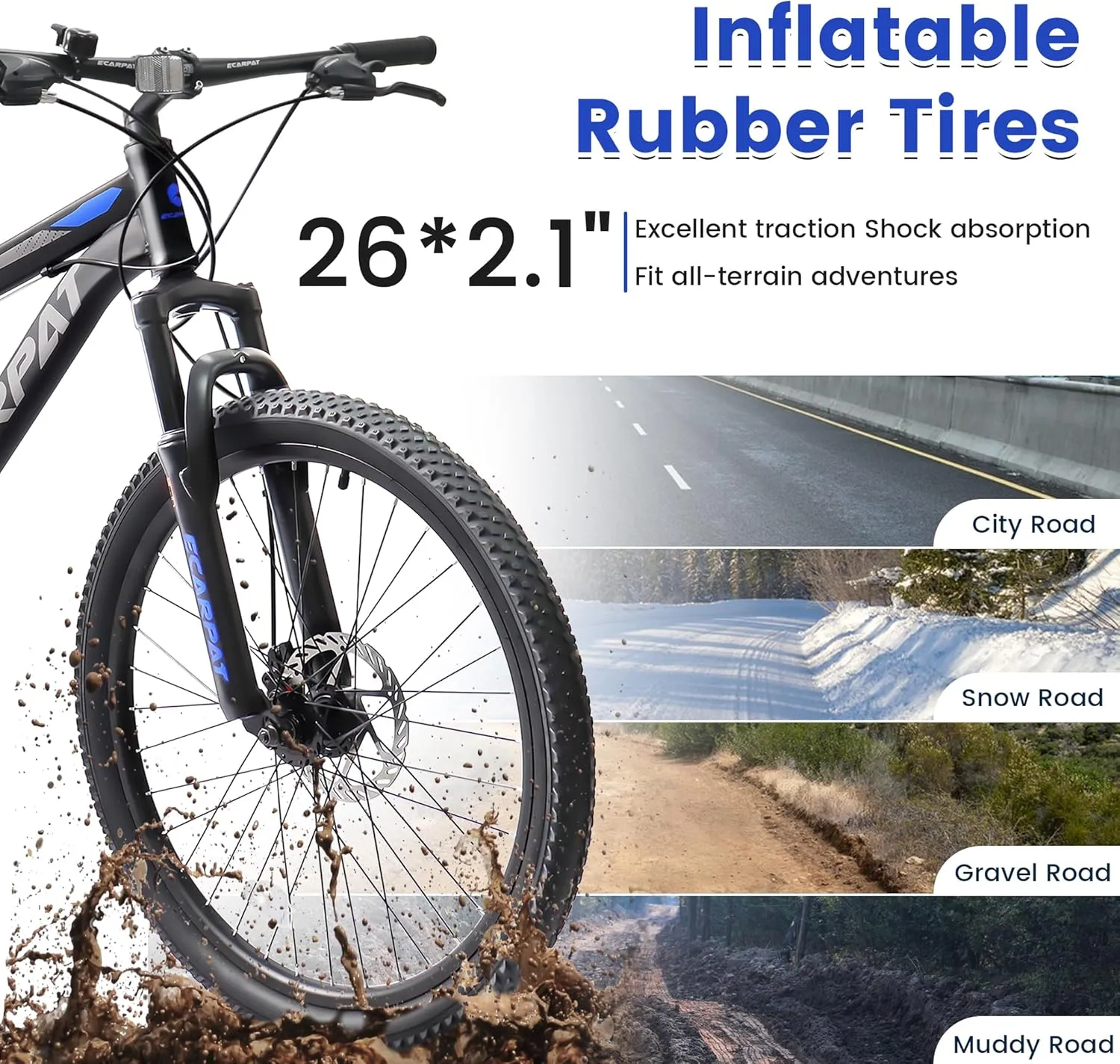 Ecarpat 24/26/27.5 Inch Mountain Bike, Dual/Front Suspension Mens Mountain Bike with 21 Speeds High-Carbon Steel Frame and Disc/V Brakes, Adult Sport Bicycle for Trail Snow Commuter City Road