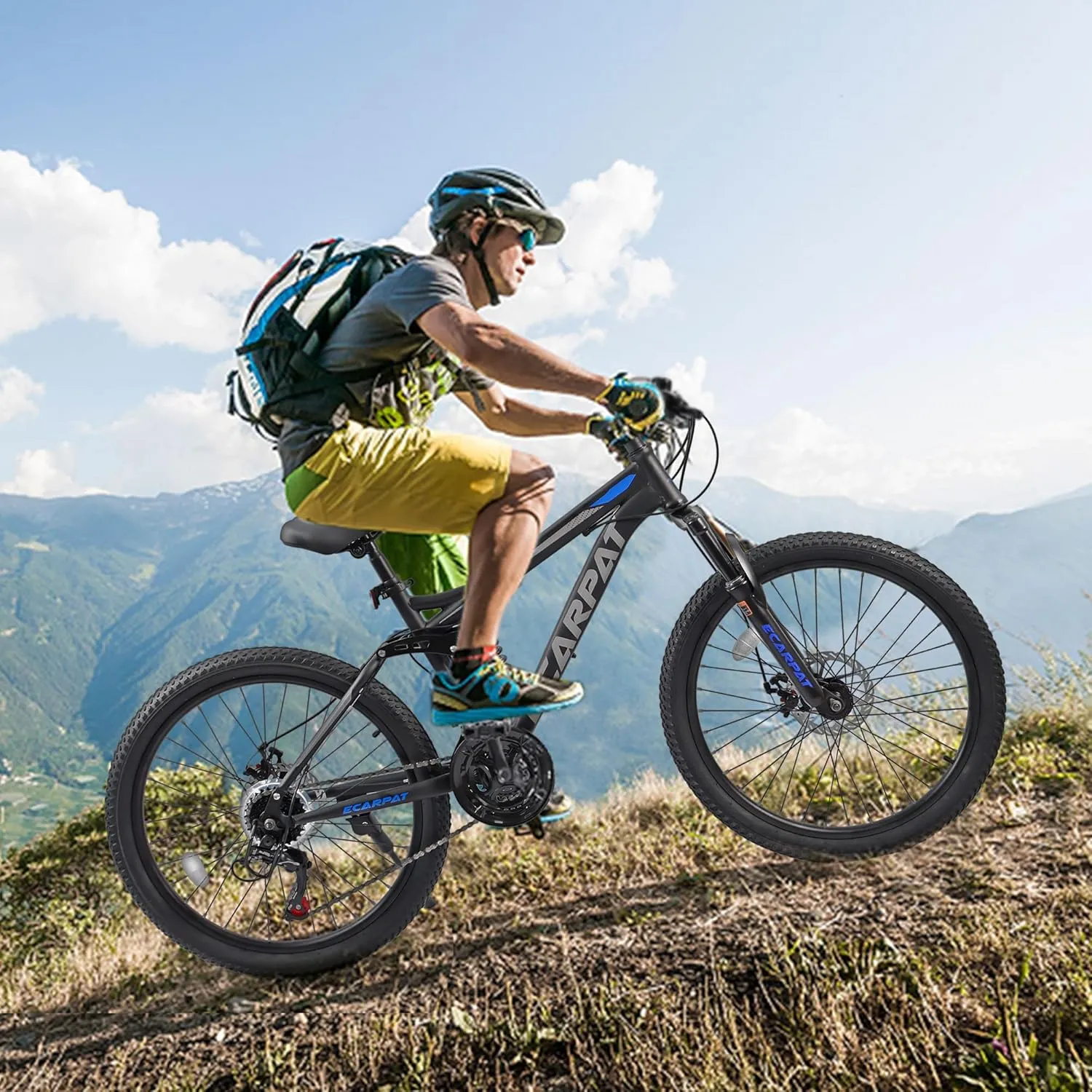 Ecarpat 24/26/27.5 Inch Mountain Bike, Dual/Front Suspension Mens Mountain Bike with 21 Speeds High-Carbon Steel Frame and Disc/V Brakes, Adult Sport Bicycle for Trail Snow Commuter City Road