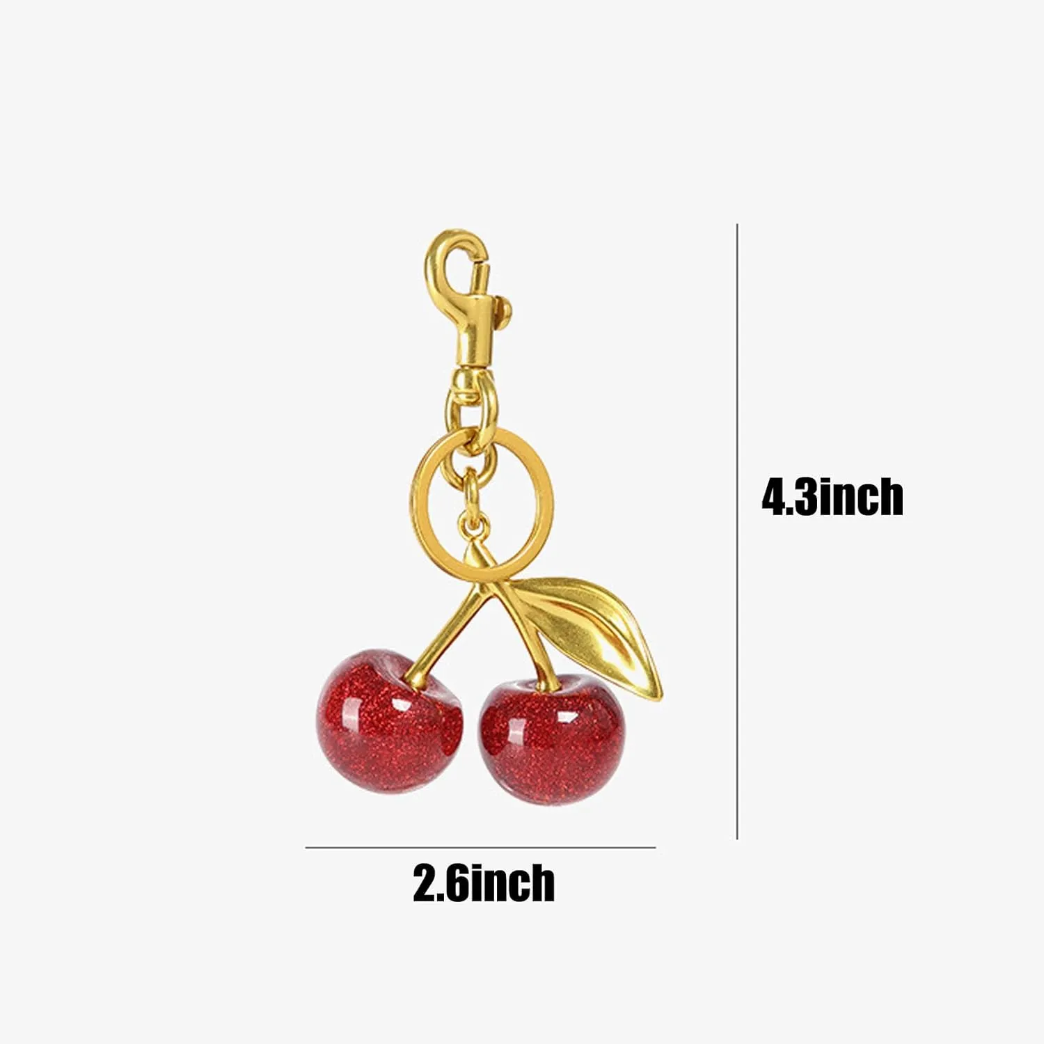 EDINGM Glitter Cherry Bag Charms with Key Ring & Clip, Cherry Keychain Charms Accessory for Purses, Bags, Handbags for Women
