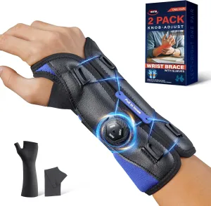 FEATOL 2 Pack Carpal Tunnel Wrist Brace for Night Support, Adjustable Hand Brace with Arm Socks for Tendonitis, Sprained, Arthritis Pain, Wrist Splint with Sleeves for Men & Women-Left & Right-Medium