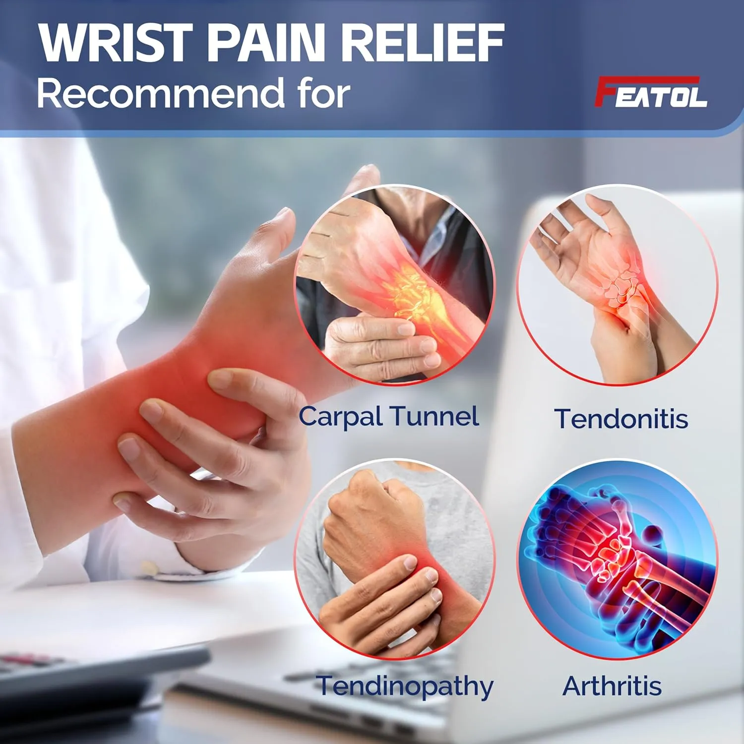 FEATOL 2 Pack Carpal Tunnel Wrist Brace for Night Support, Adjustable Hand Brace with Arm Socks for Tendonitis, Sprained, Arthritis Pain, Wrist Splint with Sleeves for Men & Women-Left & Right-Medium