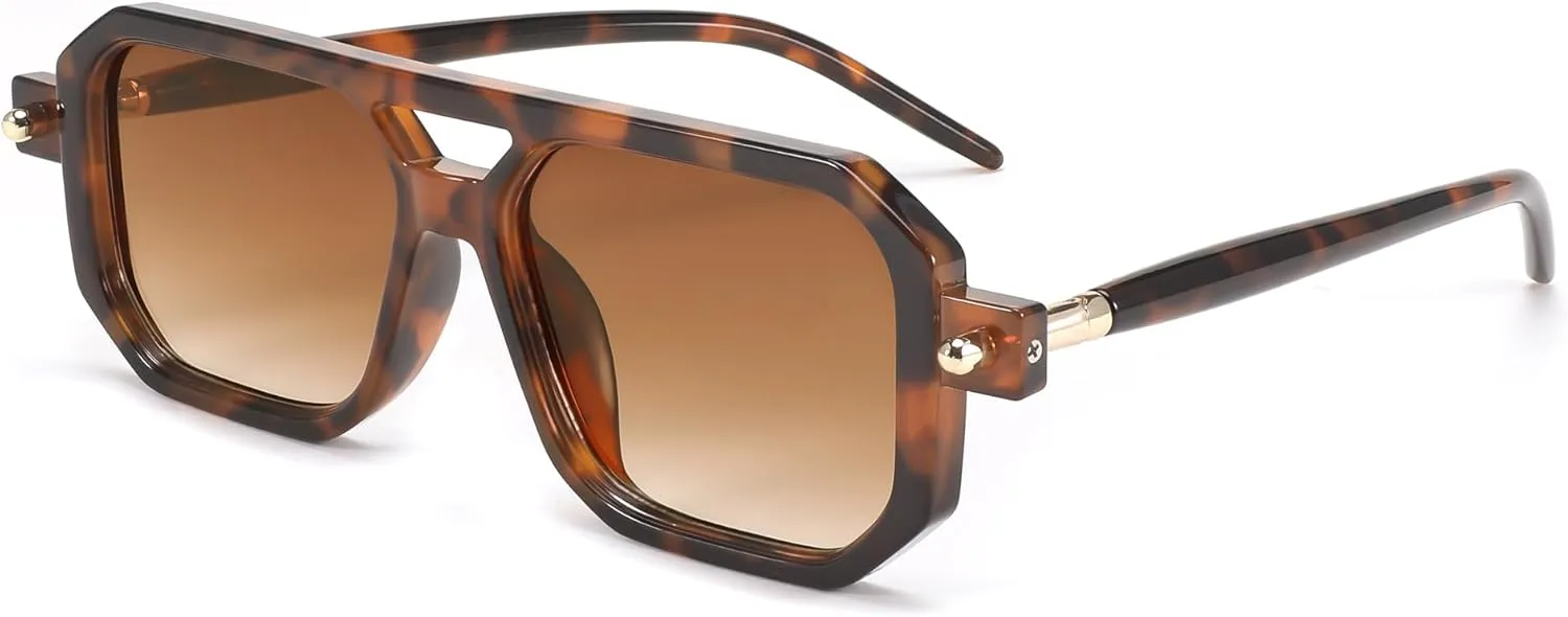 FEISEDY Vintage Square 70s Flat Aviator Sunglasses Women Men Classic Retro Stylish Frame UV400 Sunglasses B2622