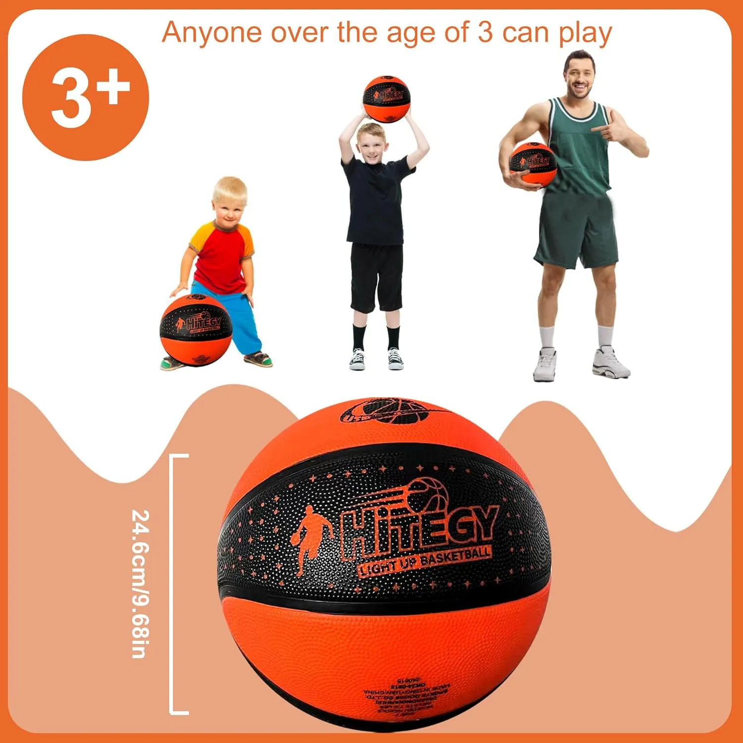 Glow in The Dark Basketball - Water-Resistant, Size 7, Impact Activated, Includes Pump, Manual, Pre-Installed Batteries & 10 Extra Batteries - Light Up Basketball - Star