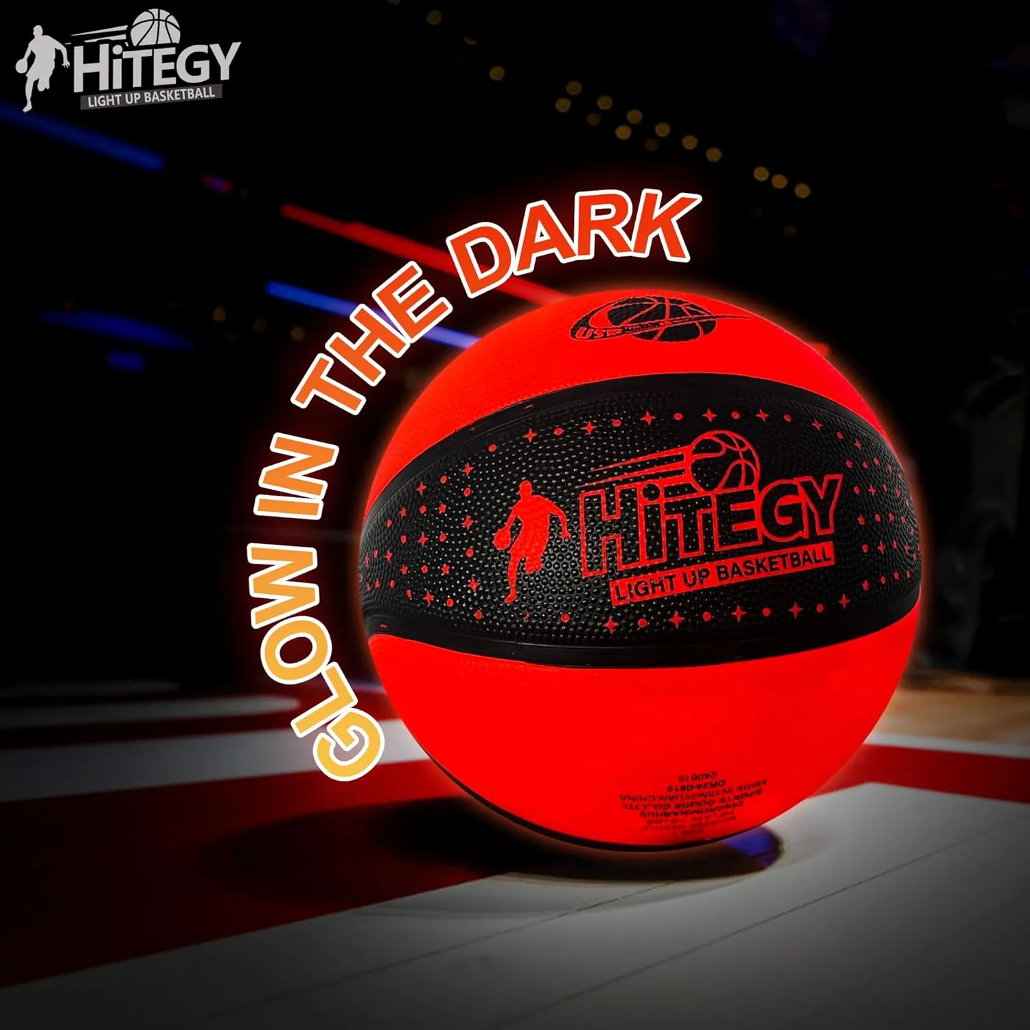 Glow in The Dark Basketball - Water-Resistant, Size 7, Impact Activated, Includes Pump, Manual, Pre-Installed Batteries & 10 Extra Batteries - Light Up Basketball - Star