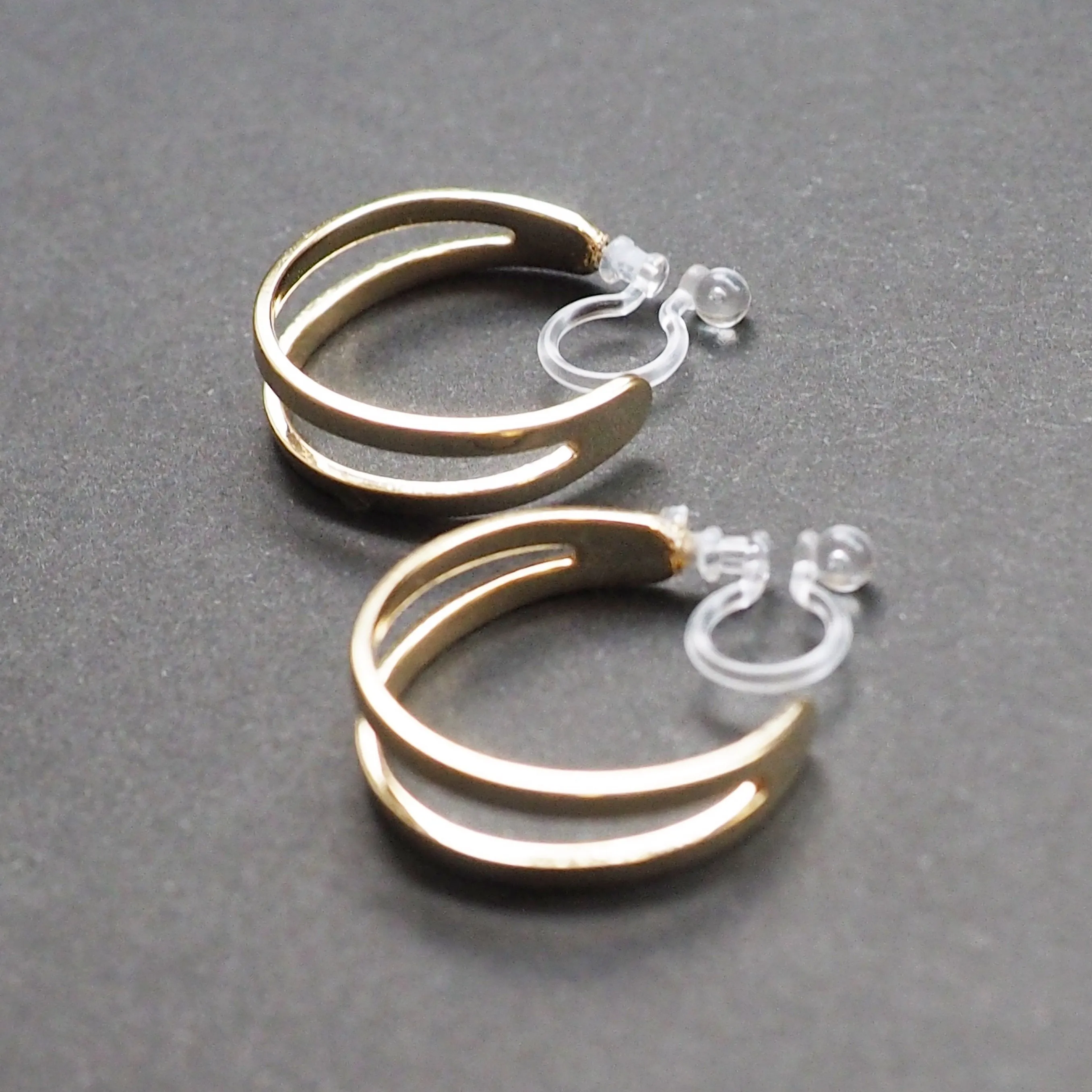 Gold Two Invisible Clip On Hoop Earrings