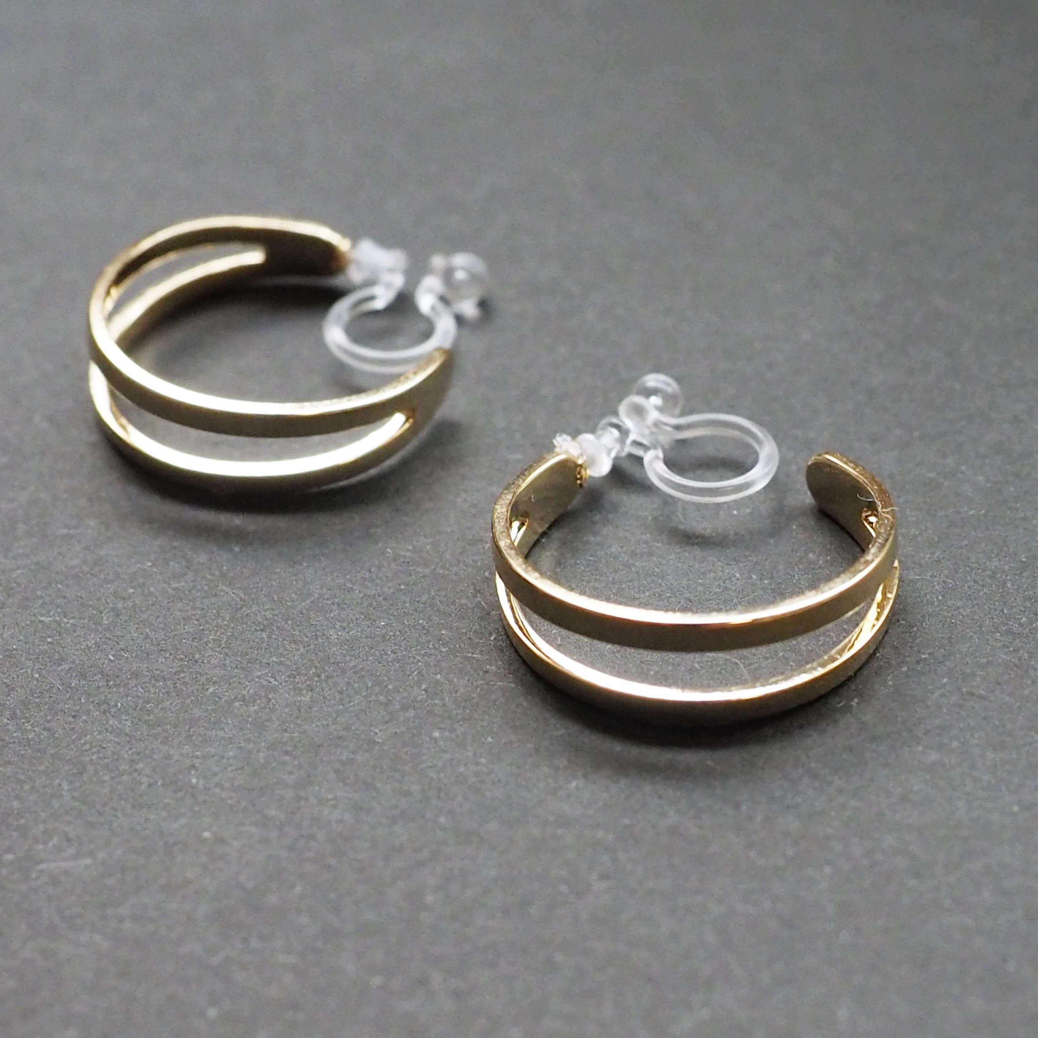Gold Two Invisible Clip On Hoop Earrings