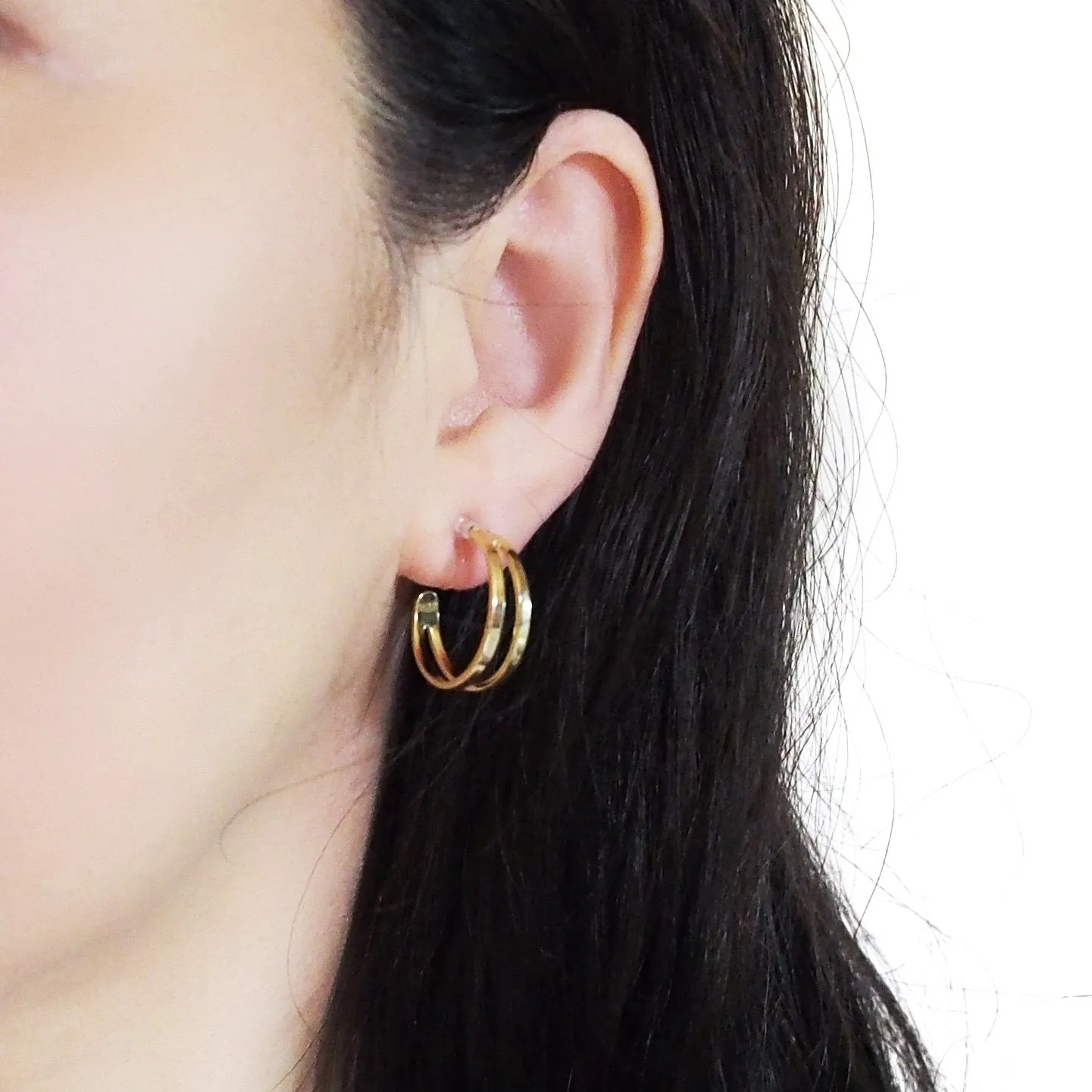 Gold Two Invisible Clip On Hoop Earrings