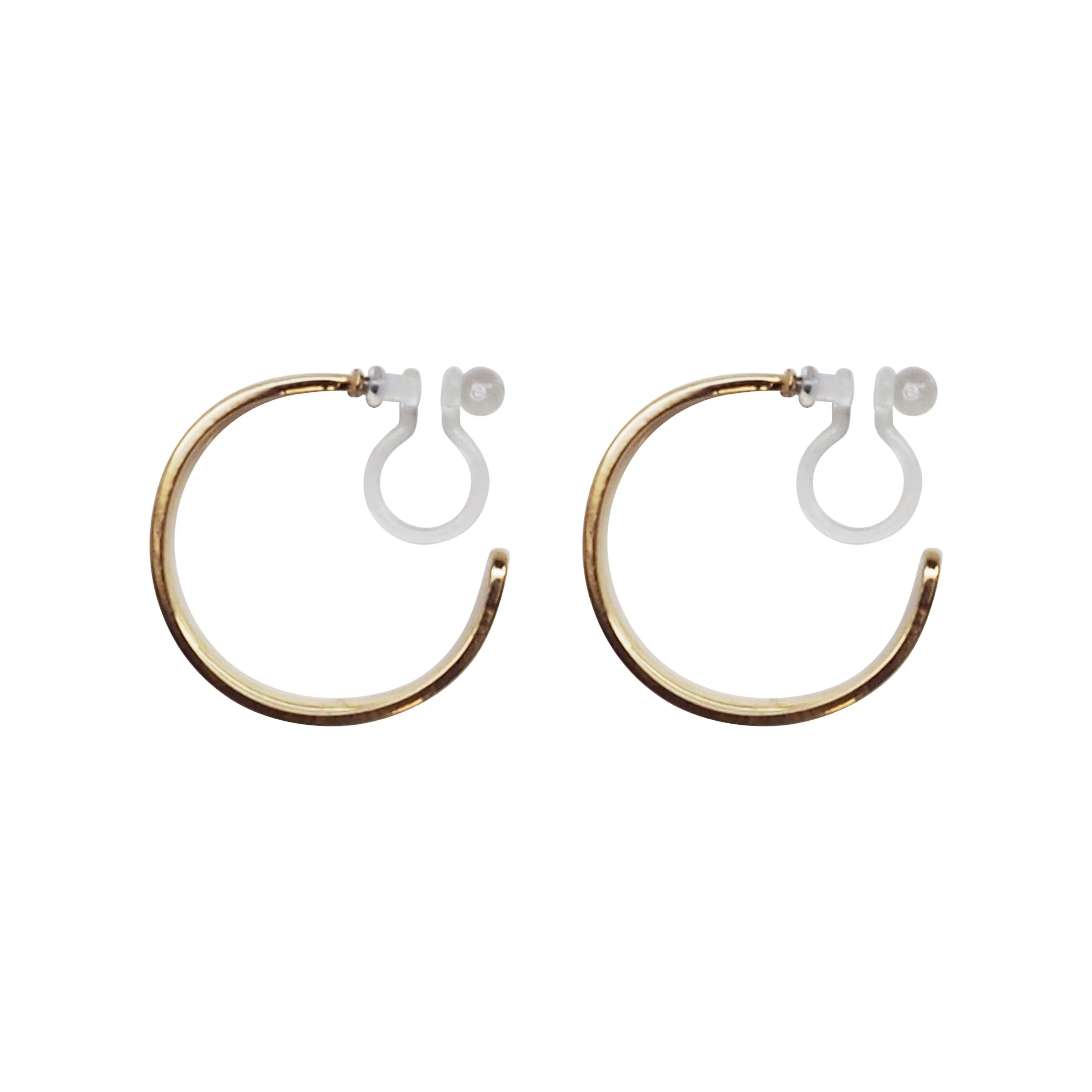 Gold Two Invisible Clip On Hoop Earrings