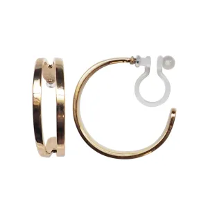 Gold Two Invisible Clip On Hoop Earrings