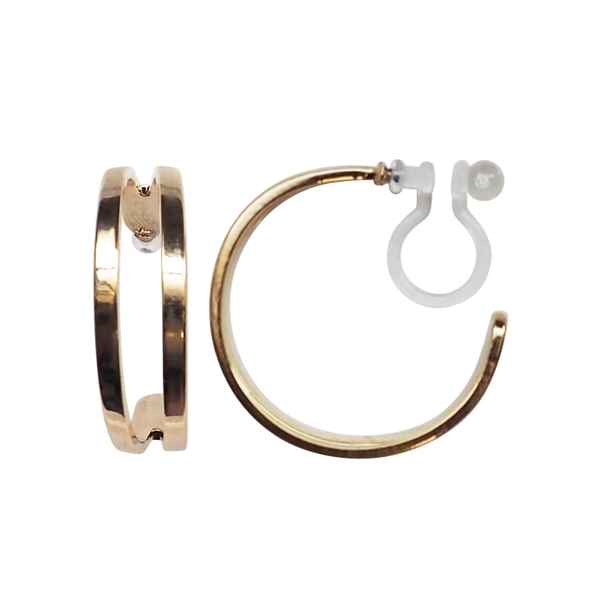Gold Two Invisible Clip On Hoop Earrings