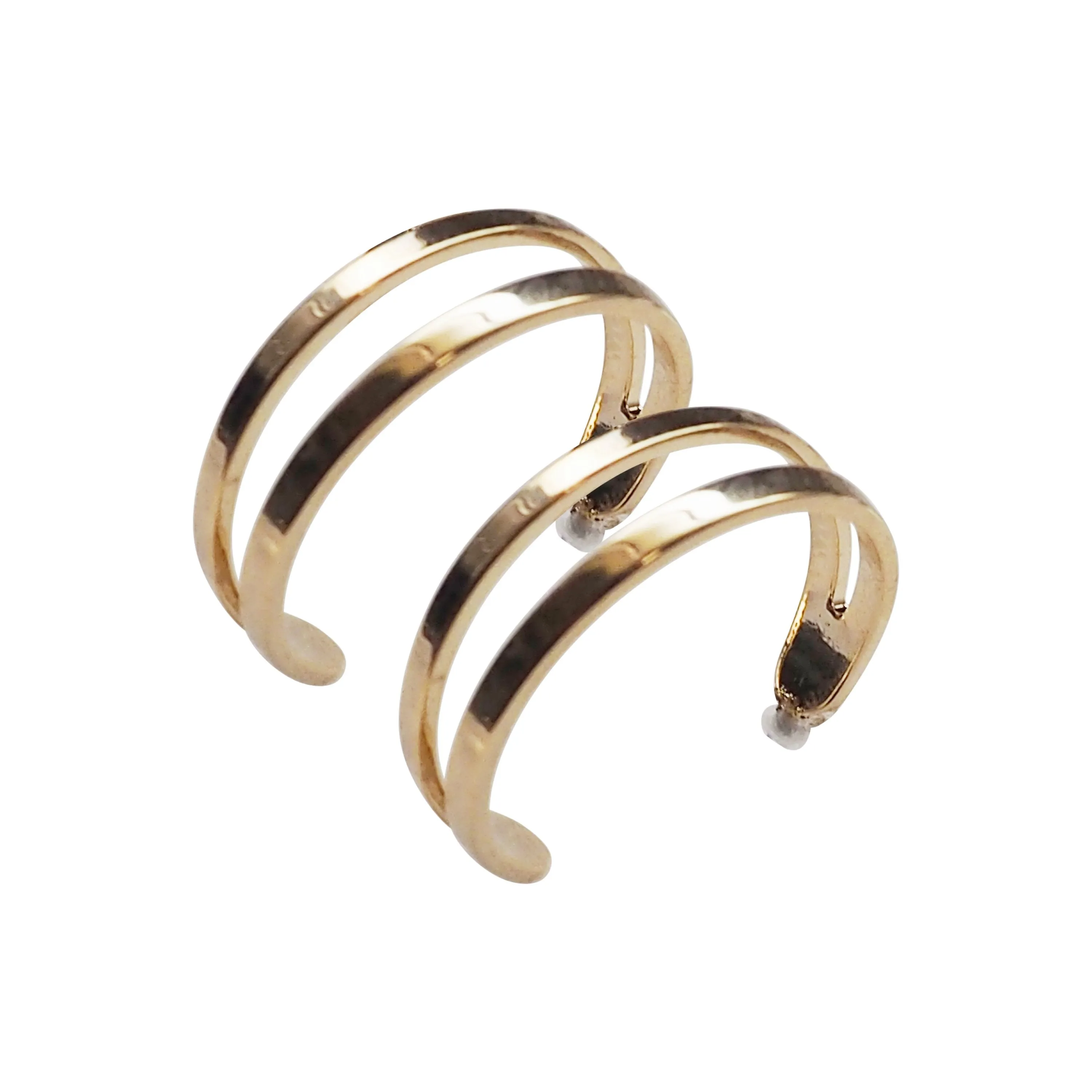 Gold Two Invisible Clip On Hoop Earrings