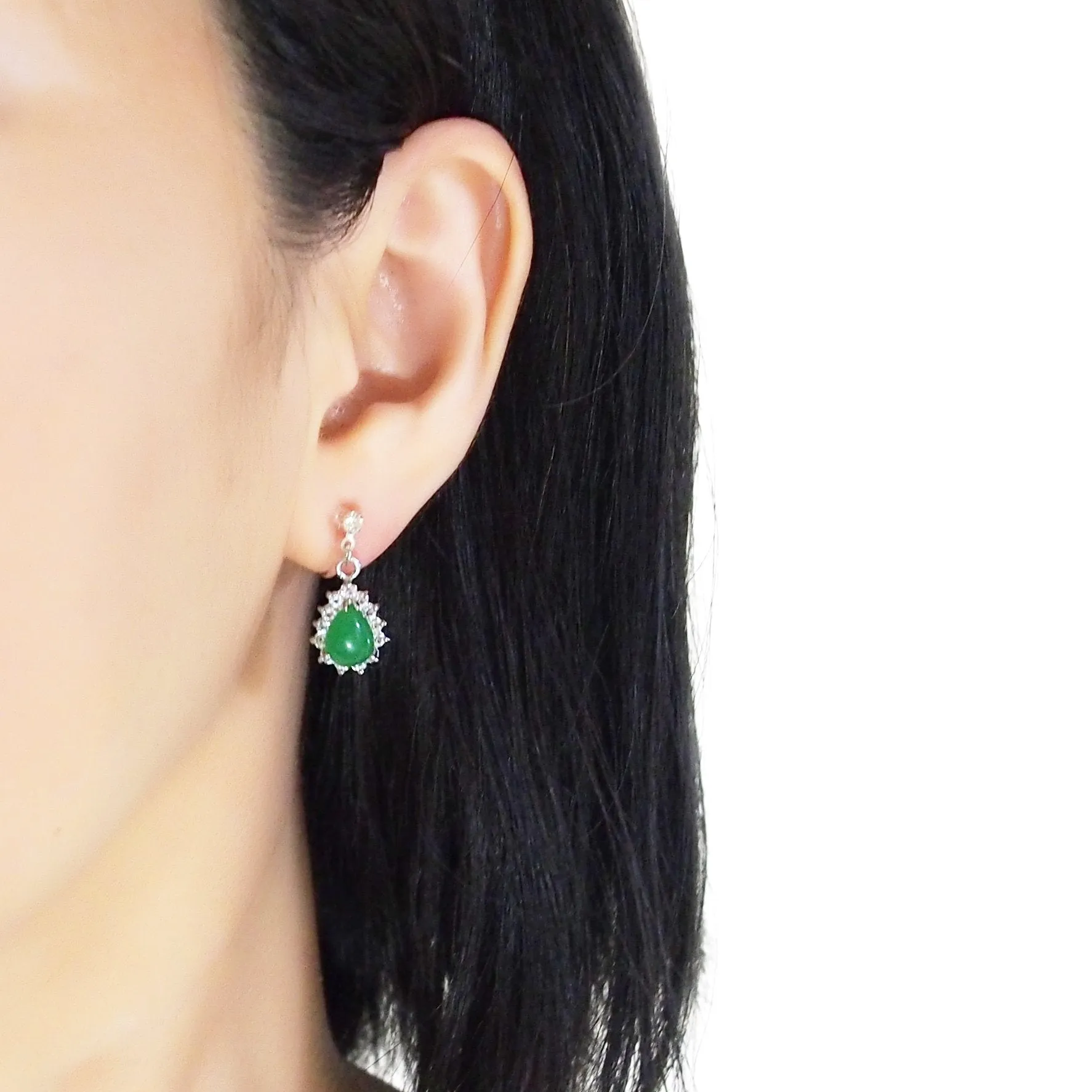 Green Jade Invisible Clip On Earrings