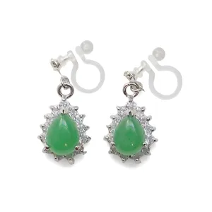 Green Jade Invisible Clip On Earrings
