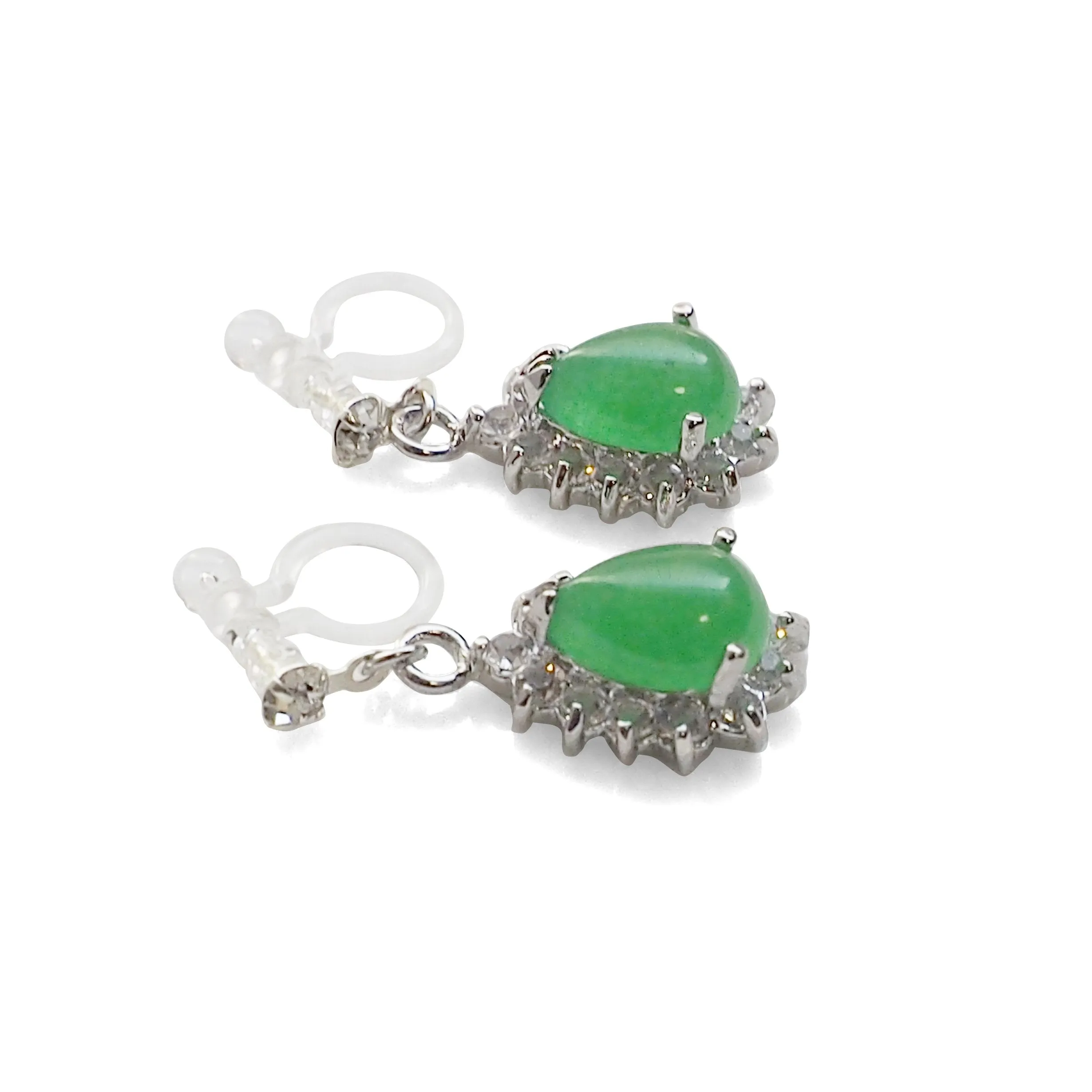 Green Jade Invisible Clip On Earrings