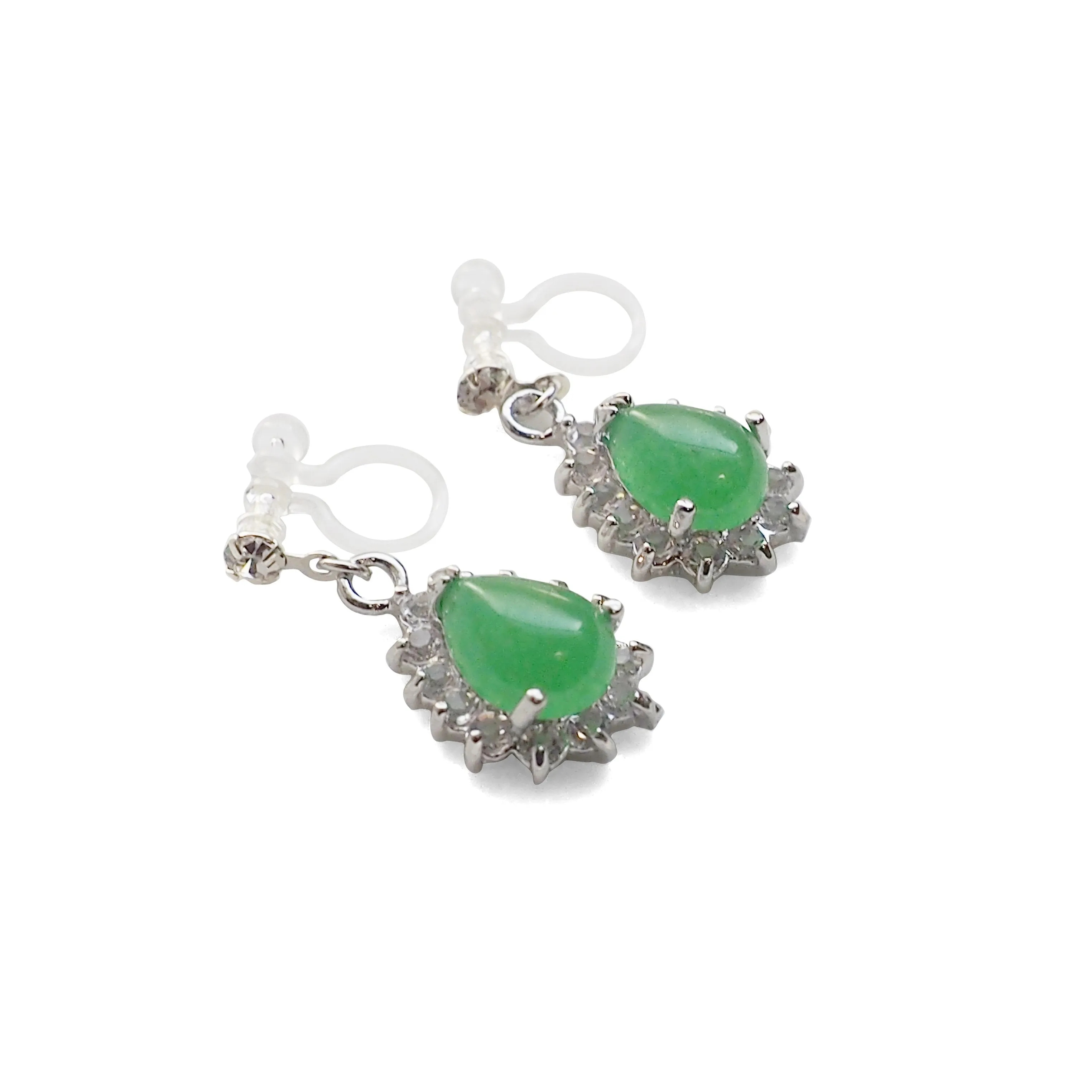 Green Jade Invisible Clip On Earrings
