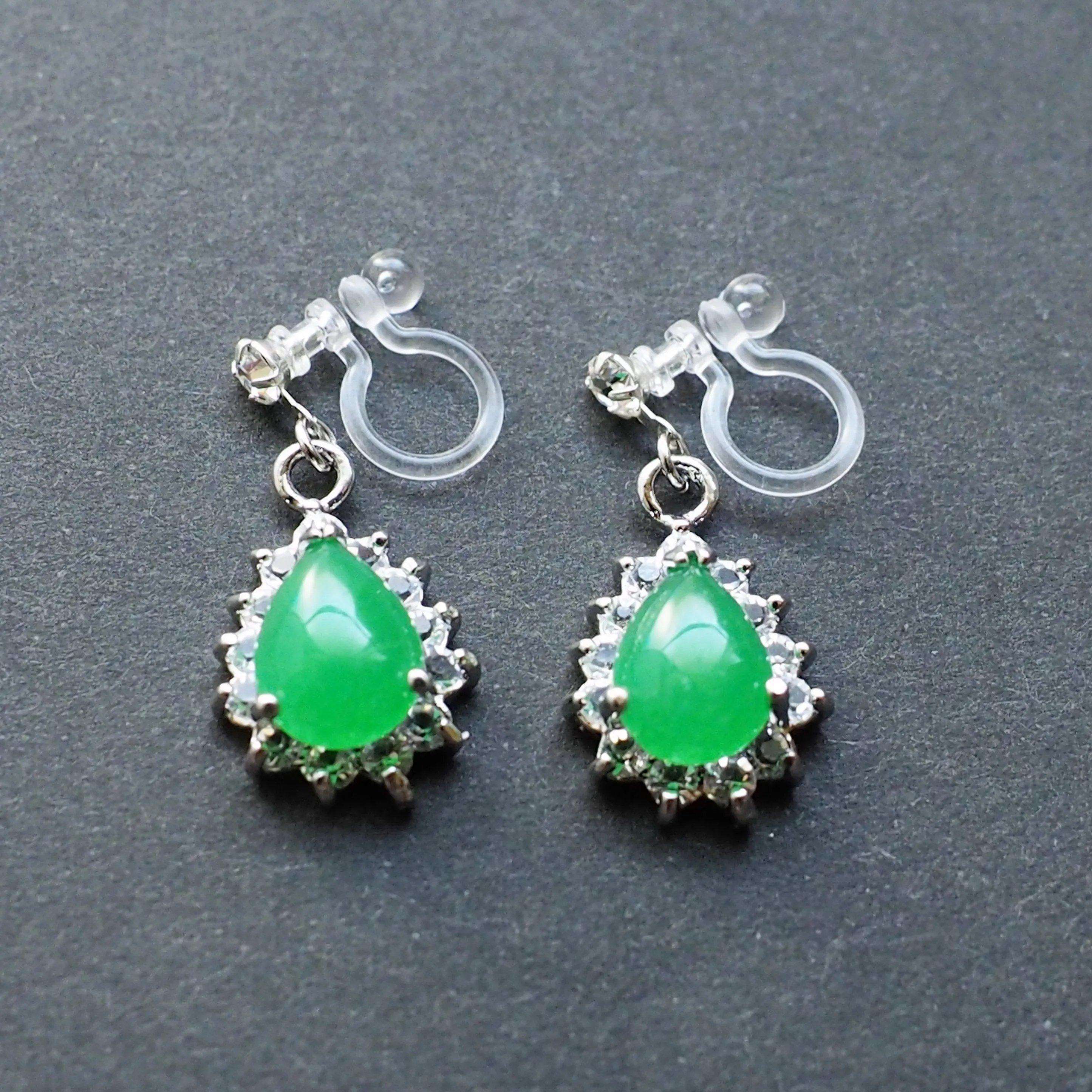 Green Jade Invisible Clip On Earrings