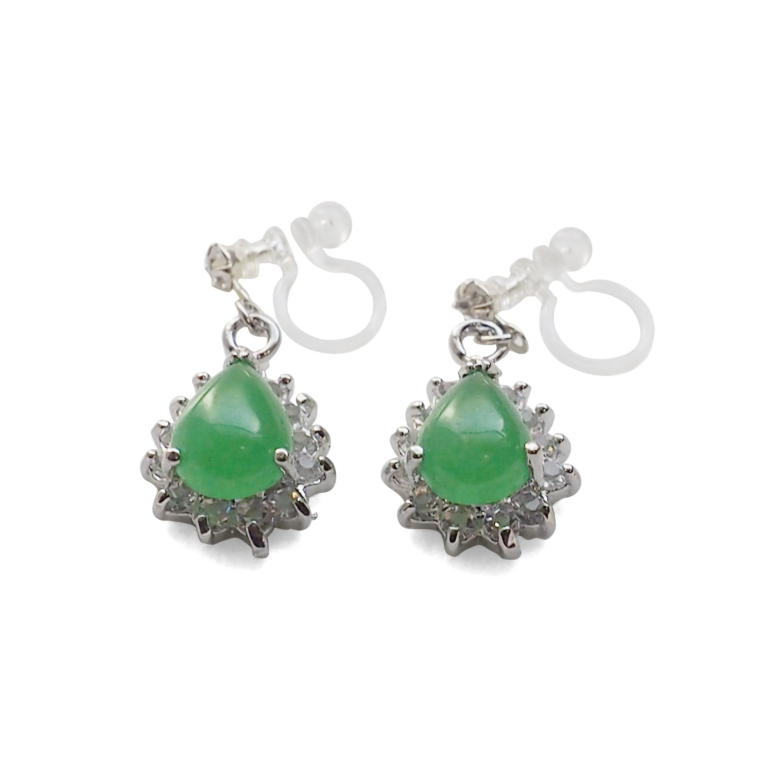 Green Jade Invisible Clip On Earrings