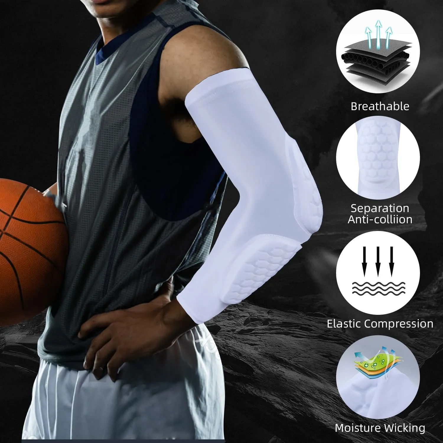 GUOZI Arm Elbow Sleeves, [2 Pack] Honeycomb Crashproof Arm Elbow Pads for Youth Adult Sports Football Basketball Volleyball