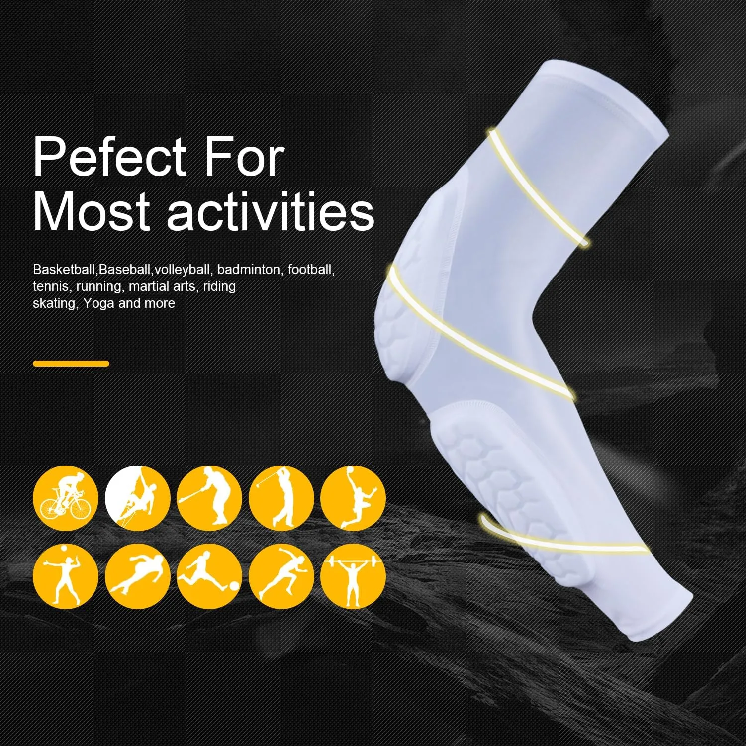 GUOZI Arm Elbow Sleeves, [2 Pack] Honeycomb Crashproof Arm Elbow Pads for Youth Adult Sports Football Basketball Volleyball