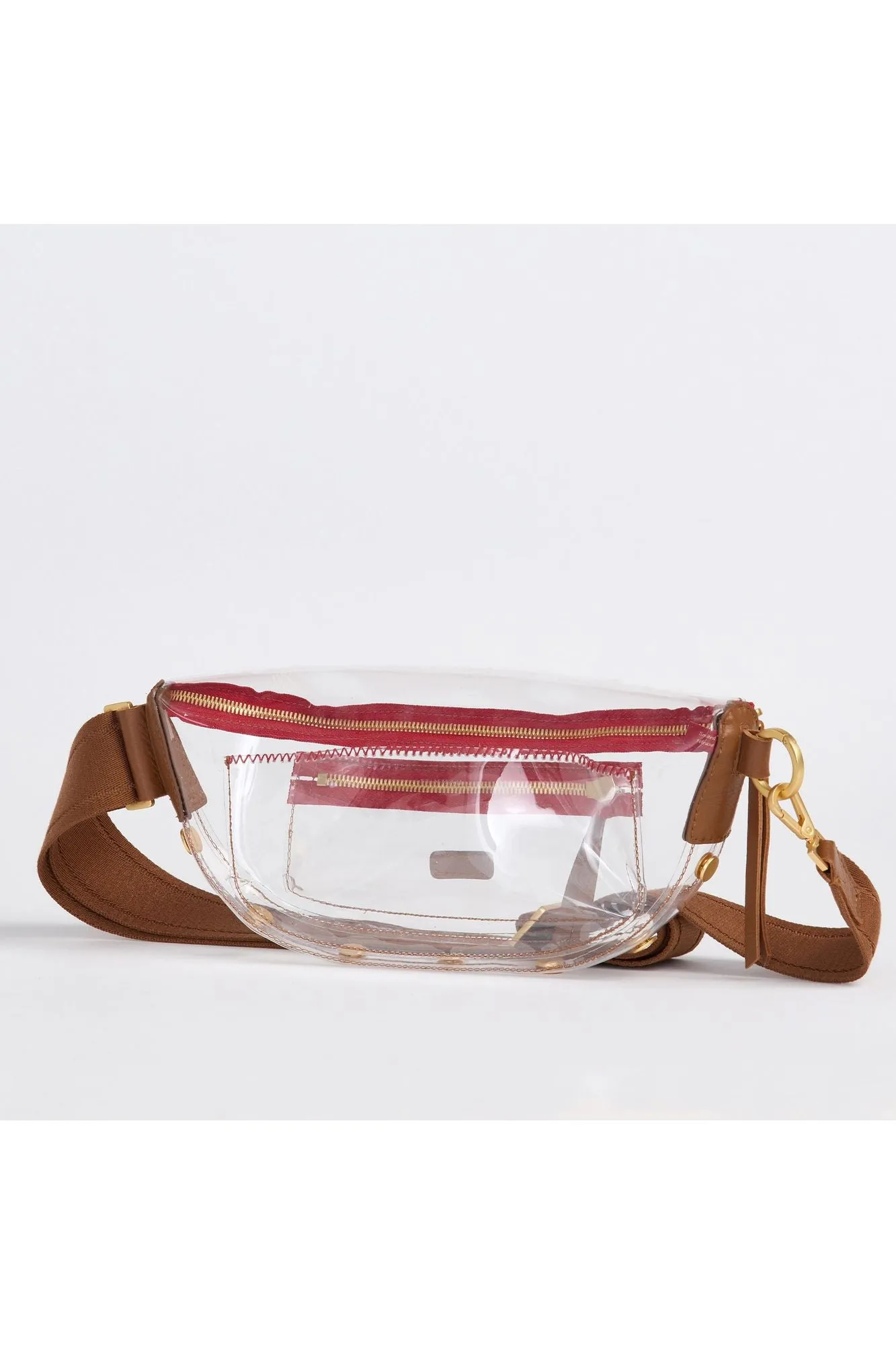 Hammitt Charles Medium Belt Bag 17348 | Clear Mahogany Pebble/Brushed Gold Red Zip