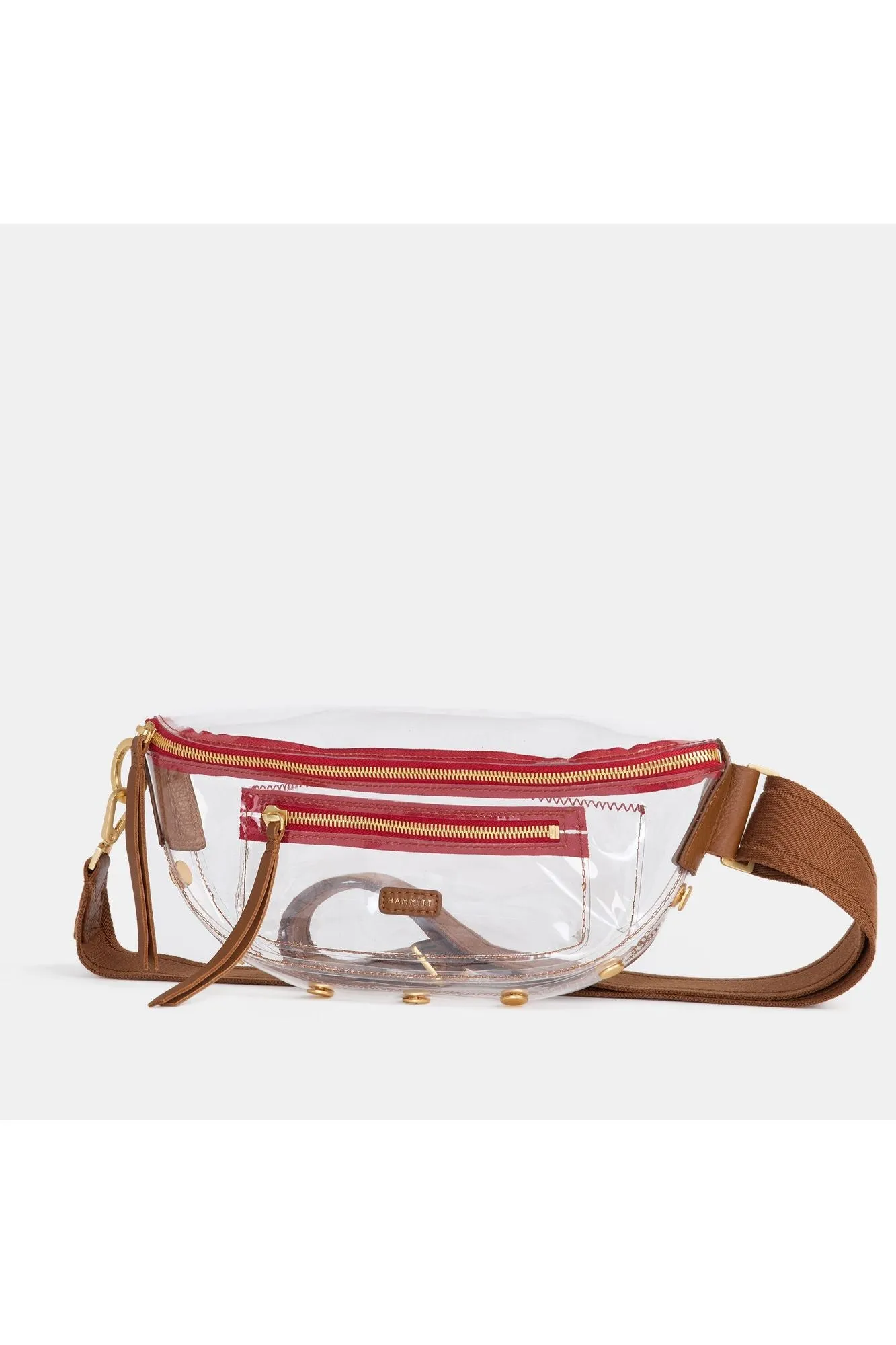 Hammitt Charles Medium Belt Bag 17348 | Clear Mahogany Pebble/Brushed Gold Red Zip