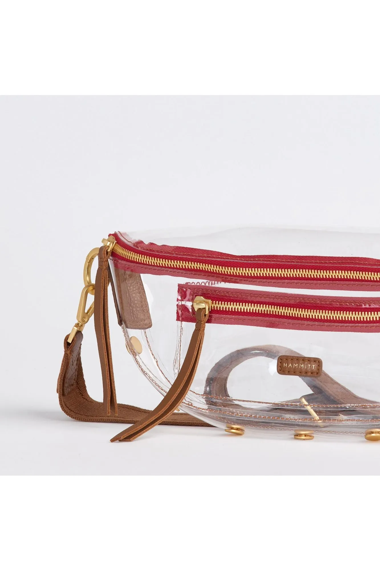 Hammitt Charles Medium Belt Bag 17348 | Clear Mahogany Pebble/Brushed Gold Red Zip