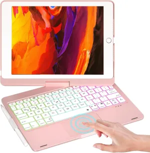 Ipad 9Th Generation Case with Keyboard, 360° Rotatable Touchpad and 7 Color Backlight & Pencil Holder for Ipad 9Th/8Th/7Th Gen 10.2 Inch & Ipad Air 3Rd Gen/Ipad Pro 10.5 Inch - Rose Gold