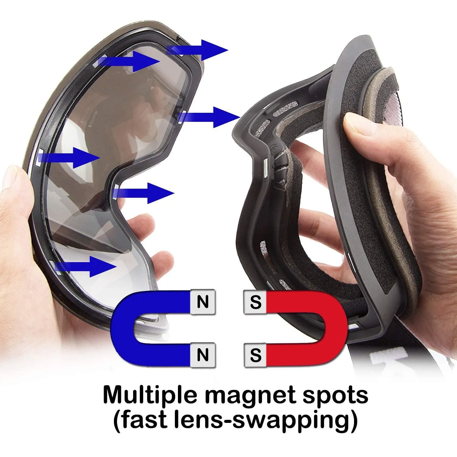Karsaer Ski Goggles Snowboard Snow Goggles OTG Magnet Dual Layers Lens UV Protection Anti-Fog UV Protection Scratch Resistant Anti-Slip Strap for Men Women