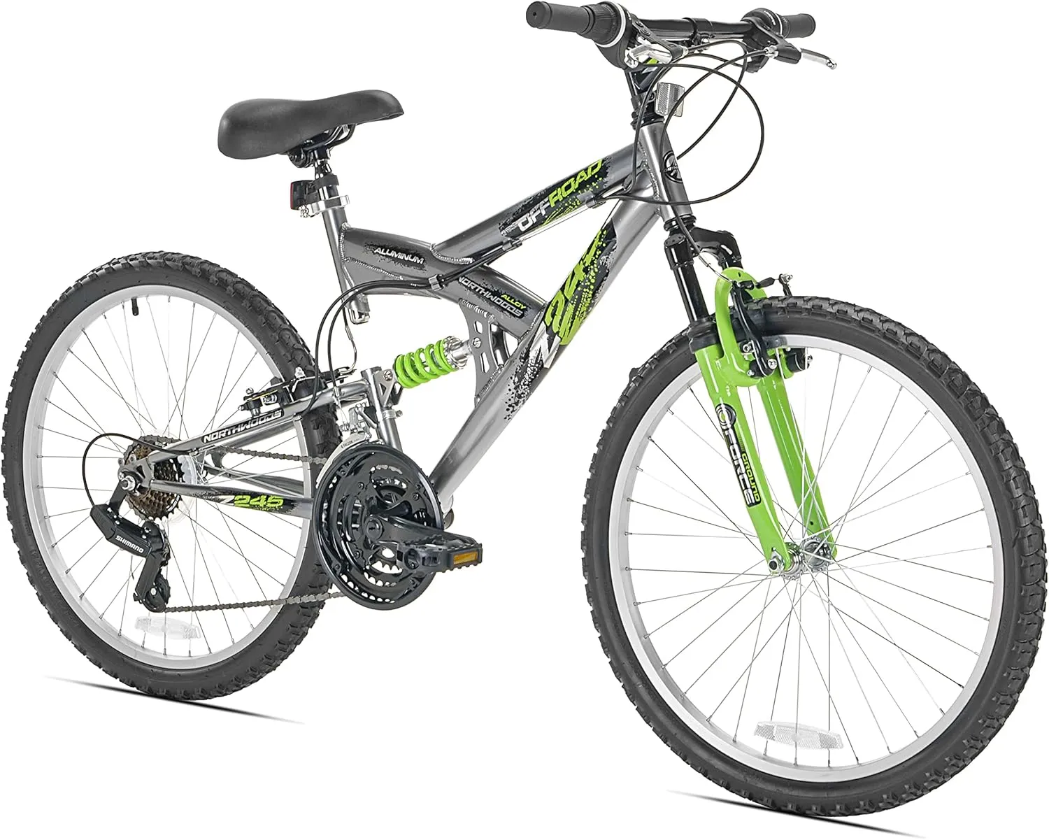 Kent International Northwoods Aluminum Full Suspension Mountain Bike - 26-inch or 24-inch Bike w/ 21-Speed Shimano Derailleur Drivetrain - Lightweight Mountain Bikes w/ Aluminum Frame for Cycling