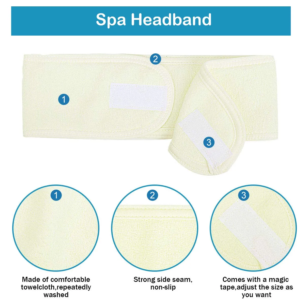 LADES Spa Facial Headband for Women | Adjustable Velcro, Soft Terry Cloth, Washable, Comfortable, Perfect for Makeup, Facials & Sleeping