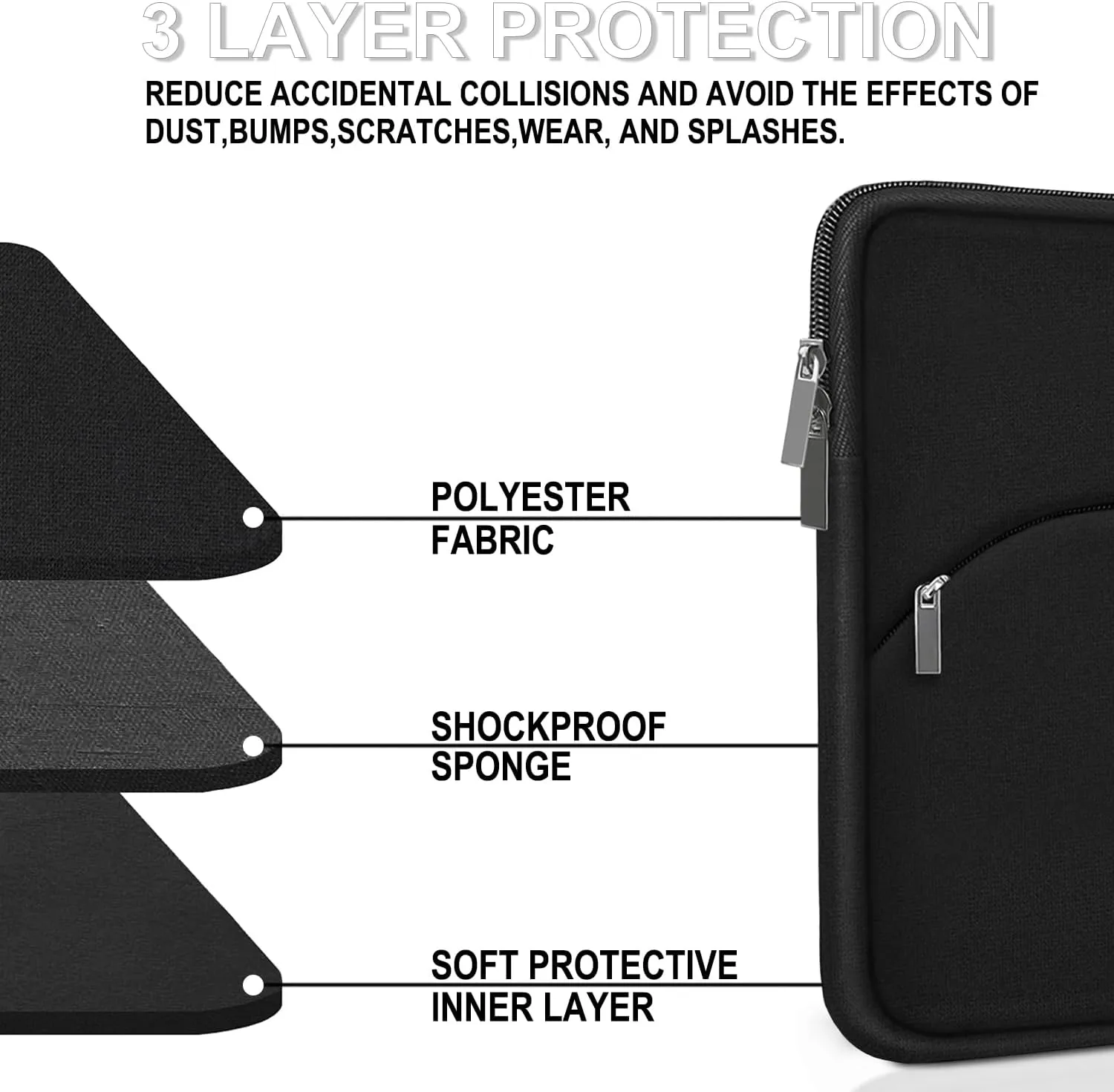 Laptop Case 14 inch, Slim Portable Monitor Protective Cover with Front Pocket, Traveling Computer Carrying Bag Laptop Sleeve Compatible for MacBook Air/Pro, HP, Dell, Lenovo, Acer, Black