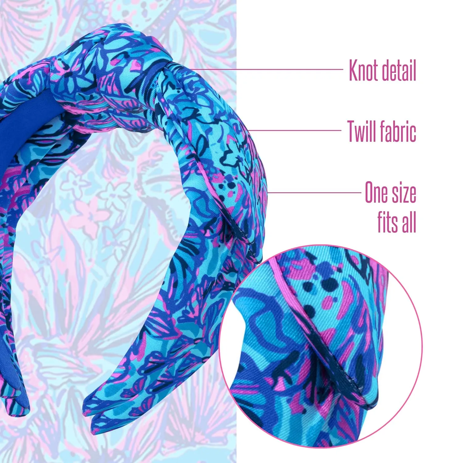 Lilly Pulitzer Blue Top Knot Headband for Women, Colorful Knotted Headband, Cute Hair Accessories for Women & Girls, Shells n Bells