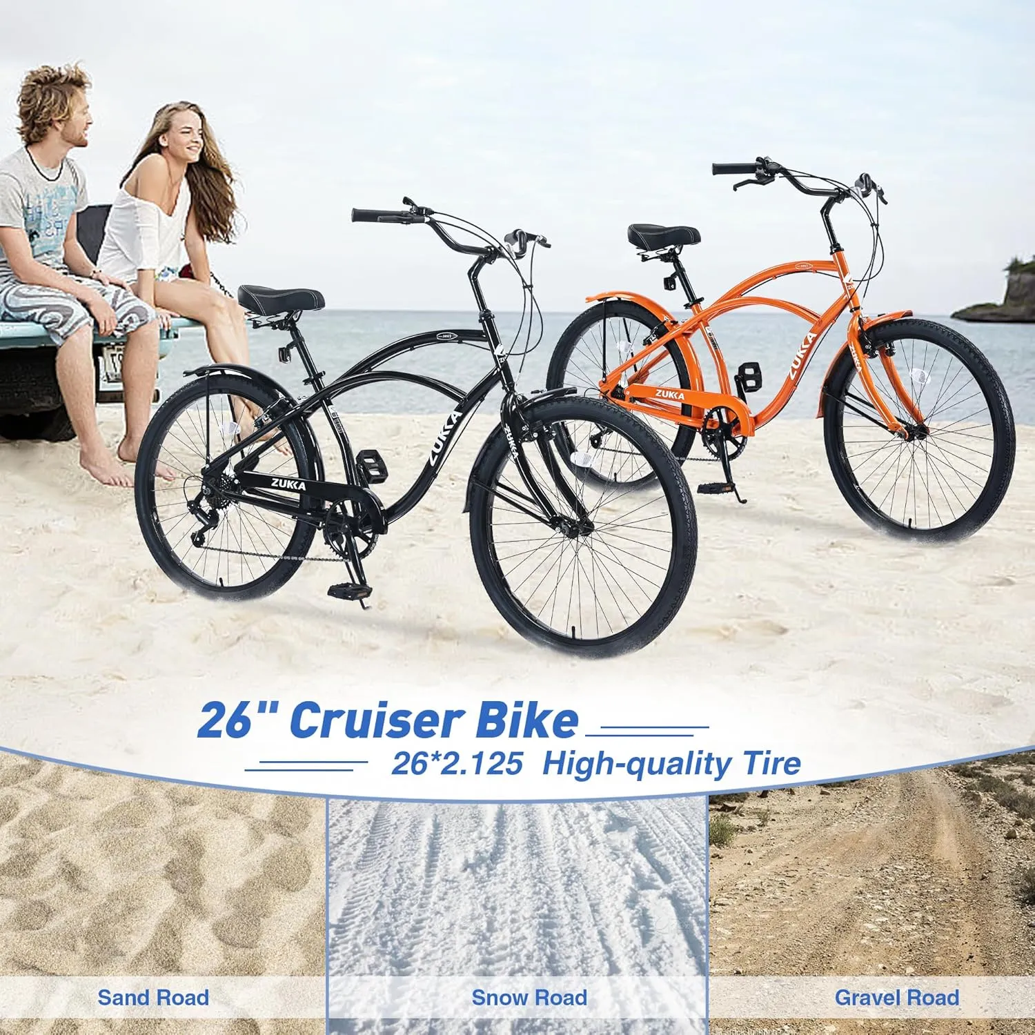 MEGHNA Beach Cruiser Bike 26inch Wheel Bike 7 Speed Driven System V-Brake Comfortable Saddle Commuter Bike for Women Men Senior