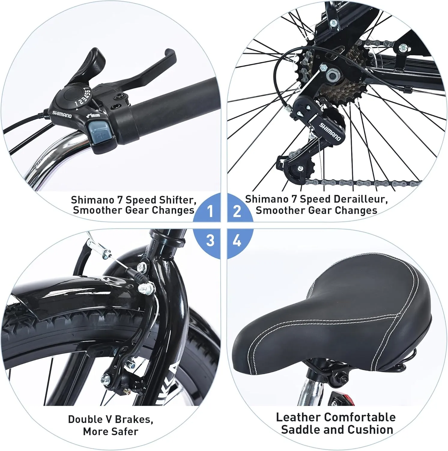 MEGHNA Beach Cruiser Bike 26inch Wheel Bike 7 Speed Driven System V-Brake Comfortable Saddle Commuter Bike for Women Men Senior