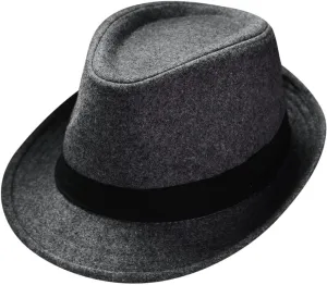 Men and Women Retro Jazz Hat Striped Print British Sun Hat Travel Sun Hat Wooden Fedora (Grey, One Size)