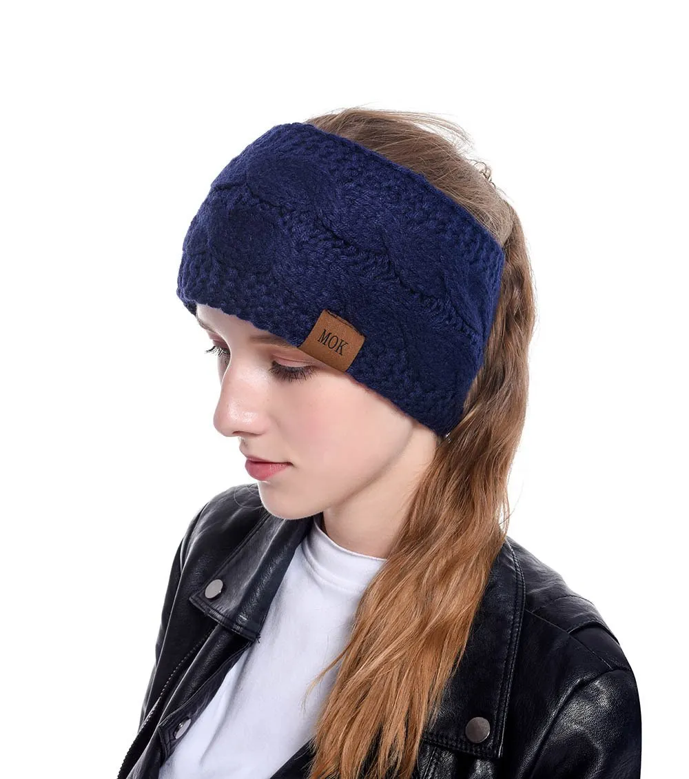 ML Women Headdress Protected Keep Warm Knitting Handmade Wide Side Fashion Sport Hairband