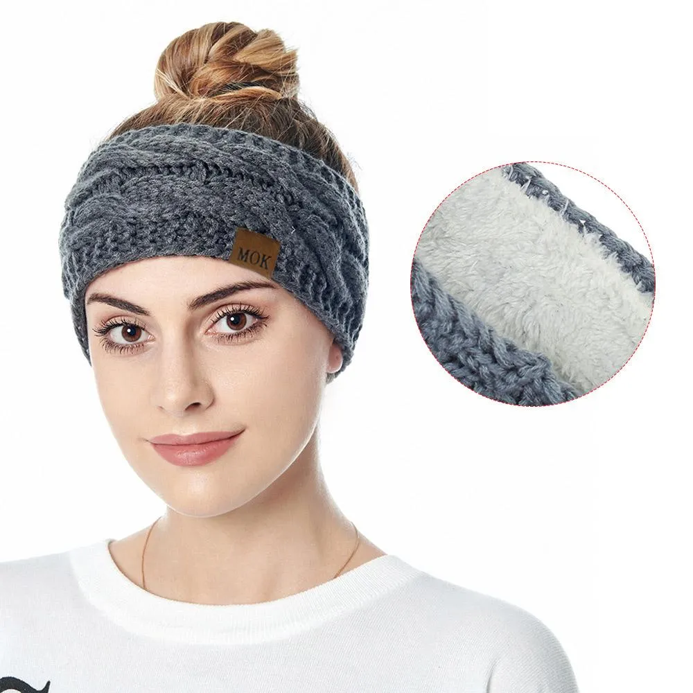 ML Women Headdress Protected Keep Warm Knitting Handmade Wide Side Fashion Sport Hairband