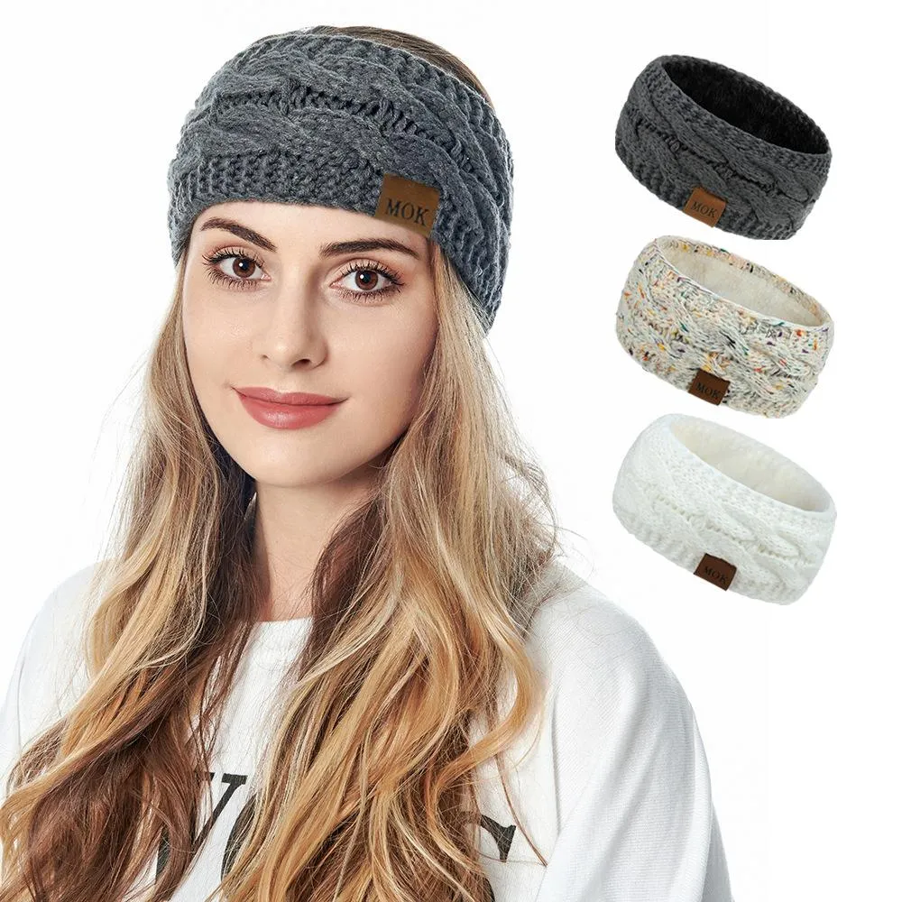 ML Women Headdress Protected Keep Warm Knitting Handmade Wide Side Fashion Sport Hairband