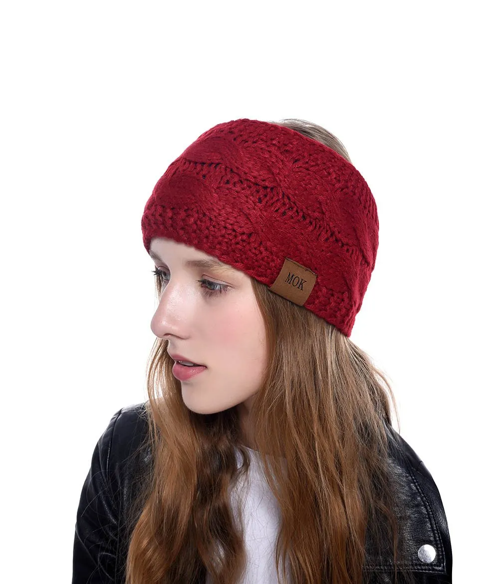 ML Women Headdress Protected Keep Warm Knitting Handmade Wide Side Fashion Sport Hairband