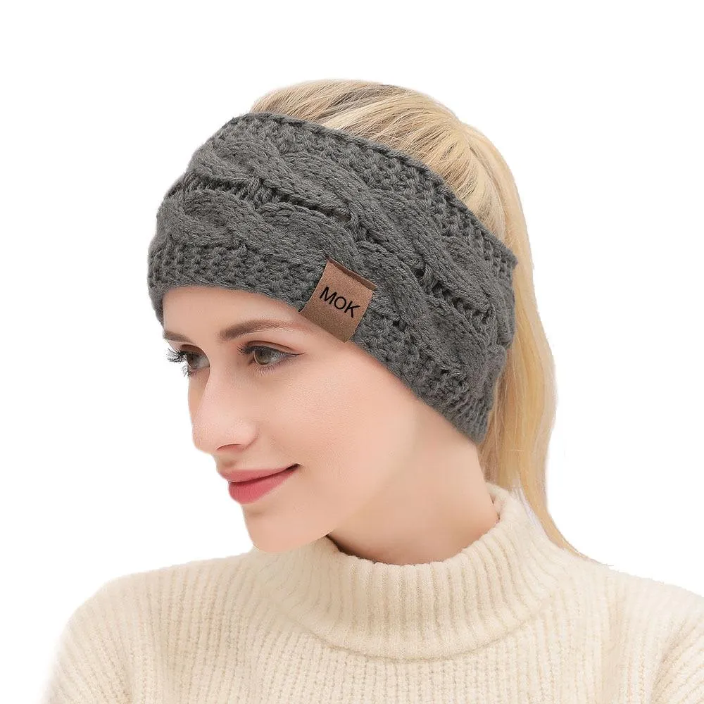 ML Women Headdress Protected Keep Warm Knitting Handmade Wide Side Fashion Sport Hairband