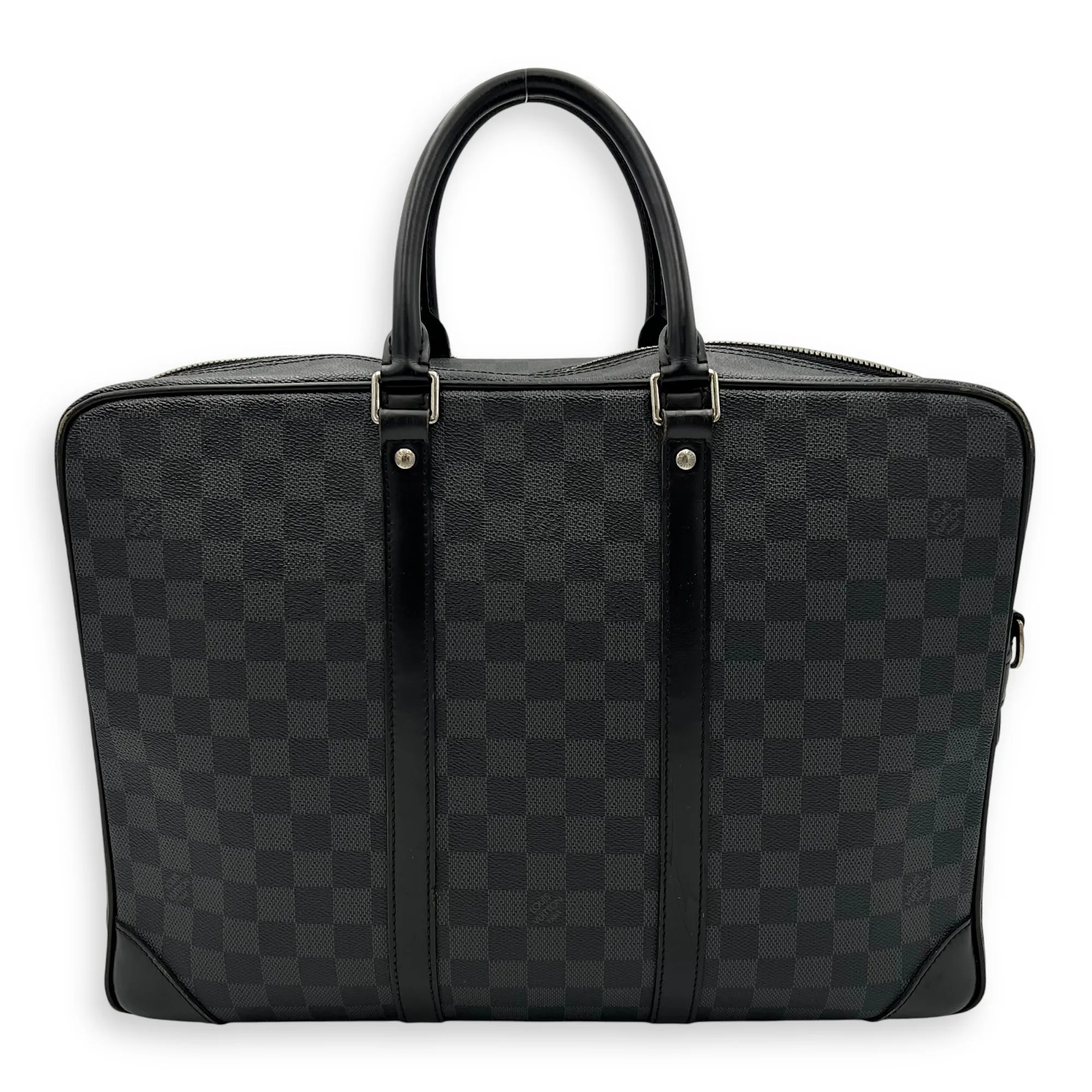 Porte document voyage Messenger Black in Coated Canvas, Silver hardware
