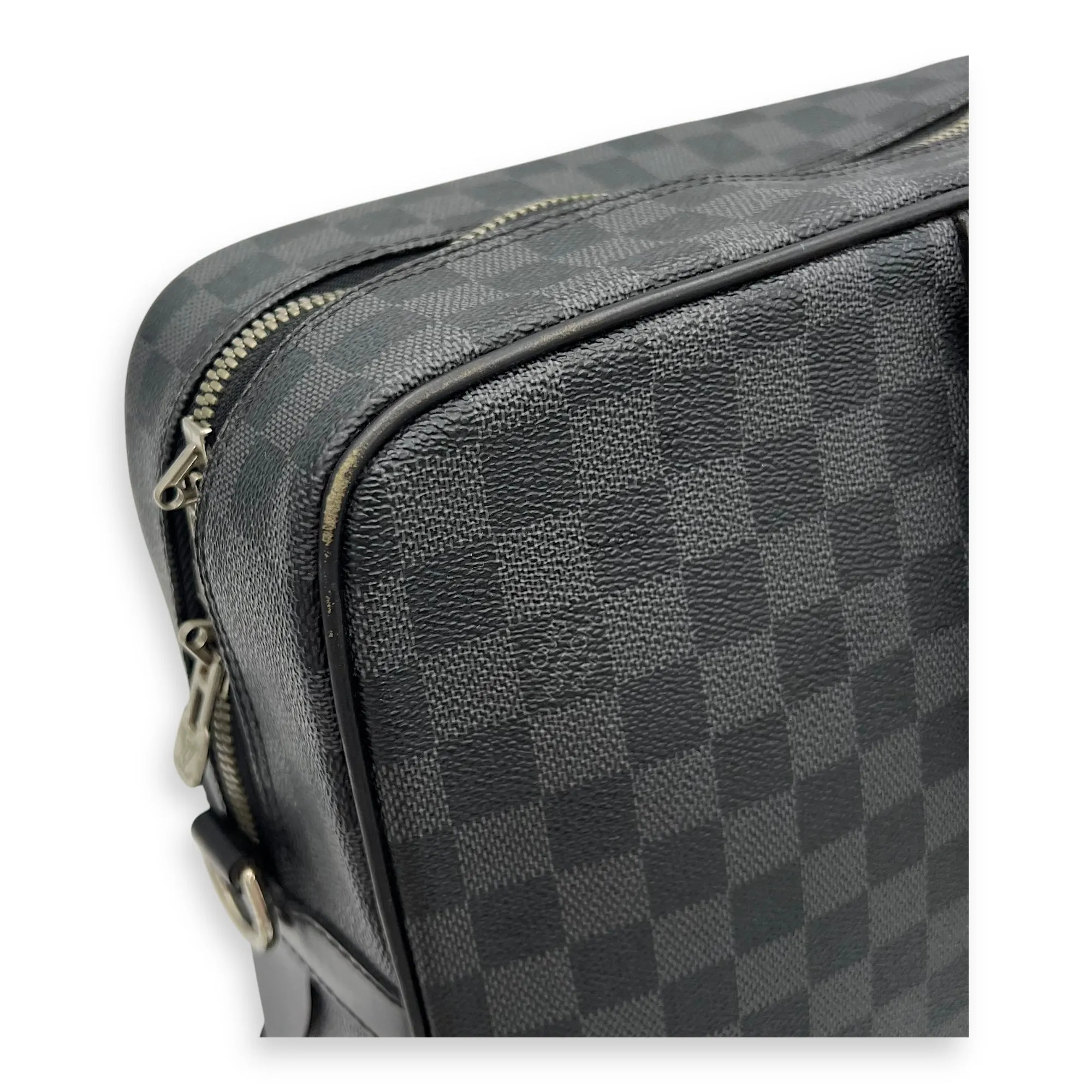 Porte document voyage Messenger Black in Coated Canvas, Silver hardware