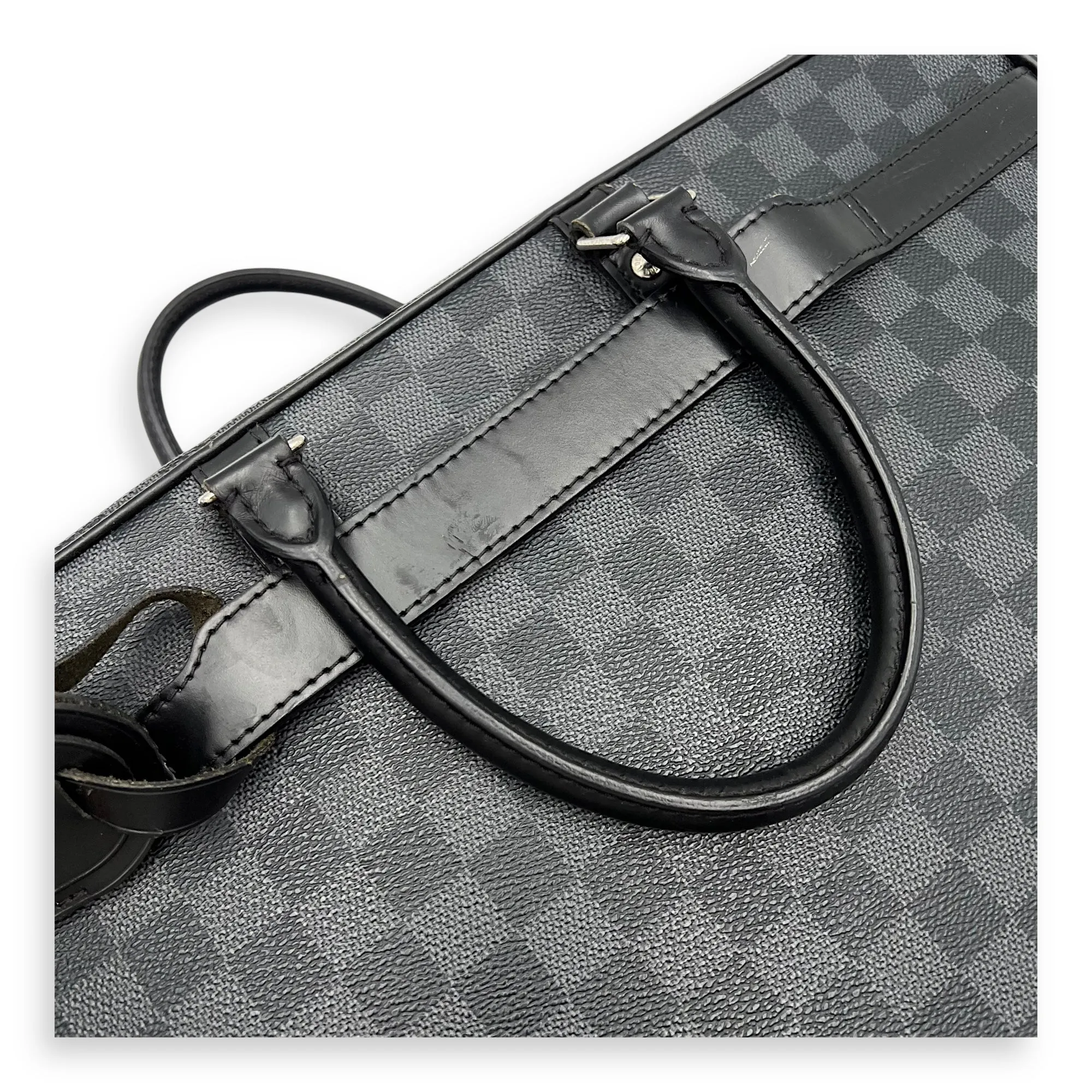 Porte document voyage Messenger Black in Coated Canvas, Silver hardware